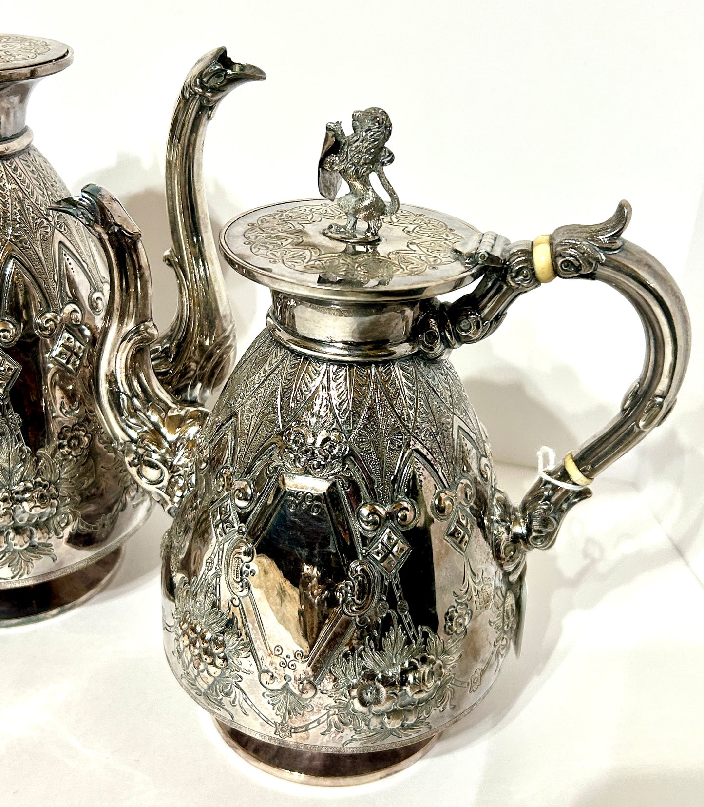 STERLING ANTIQUE WALKER & HALL COFFEE POT, TEAPOT & SPOONER. CALL OR TEXT FOR INFORMATION