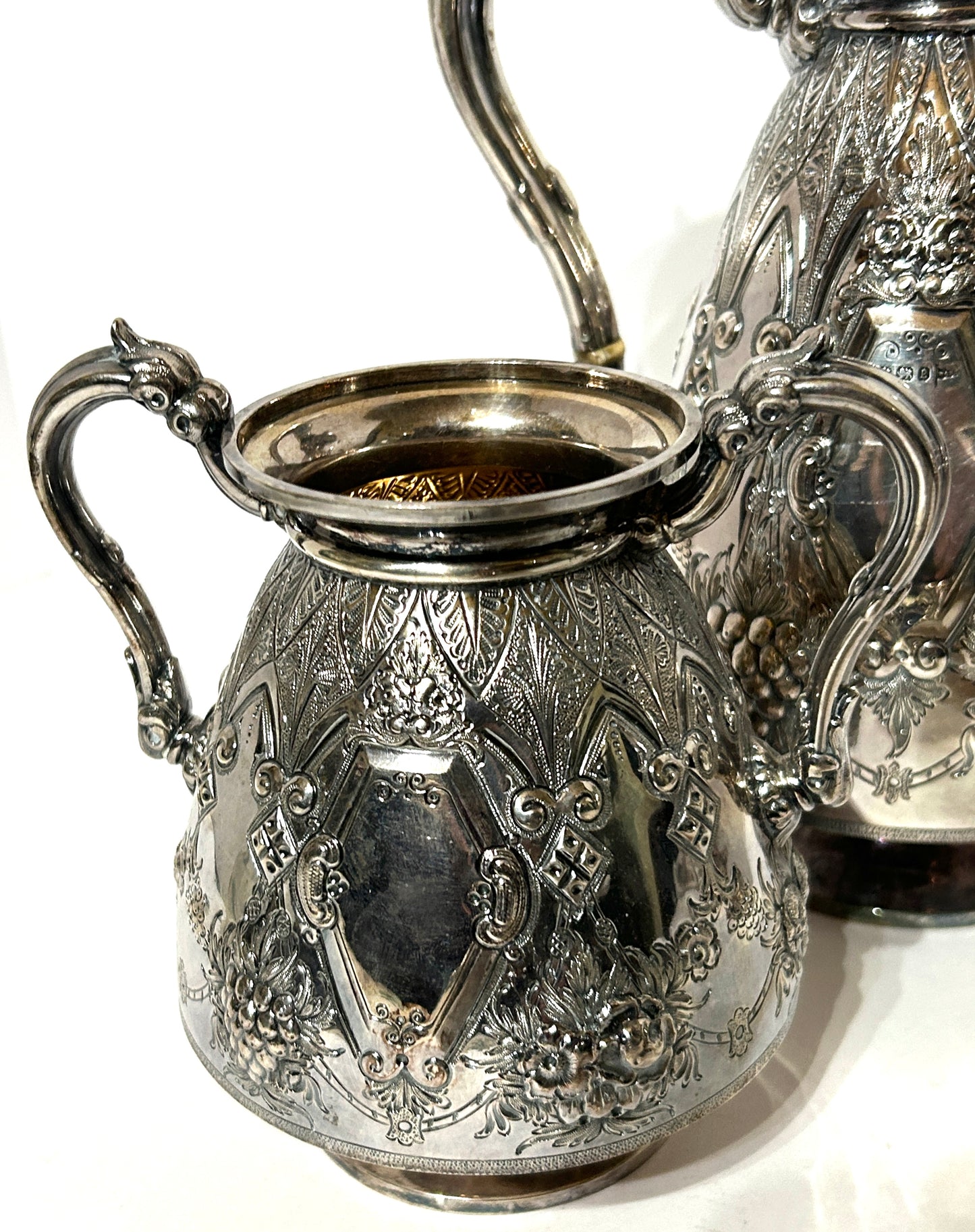 STERLING ANTIQUE WALKER & HALL COFFEE POT, TEAPOT & SPOONER. CALL OR TEXT FOR INFORMATION