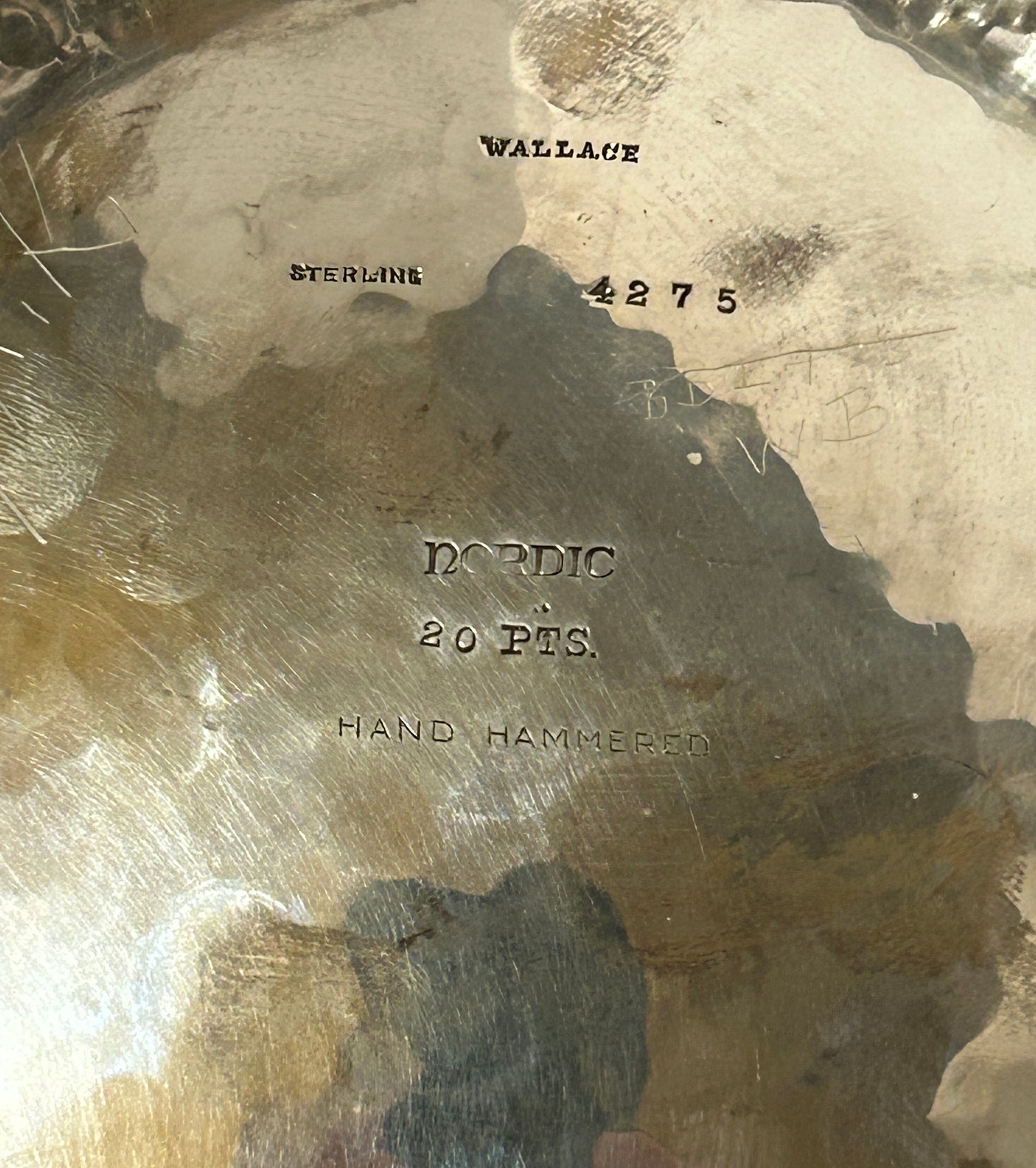 STERLING SILVER LARGE NORDIC PATTERN PUNCH BOWL BY WALLACE