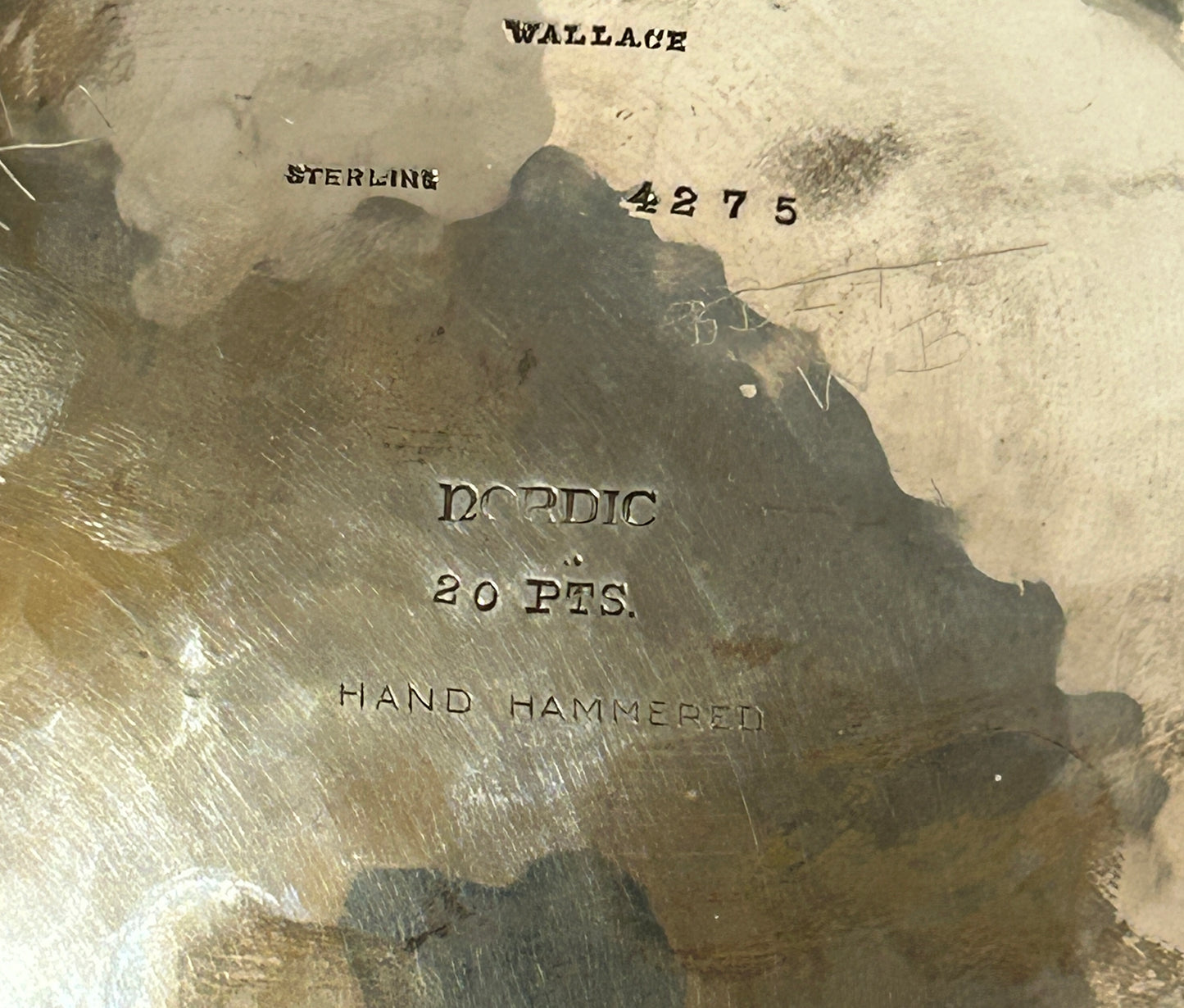 STERLING SILVER LARGE NORDIC PATTERN PUNCH BOWL BY WALLACE