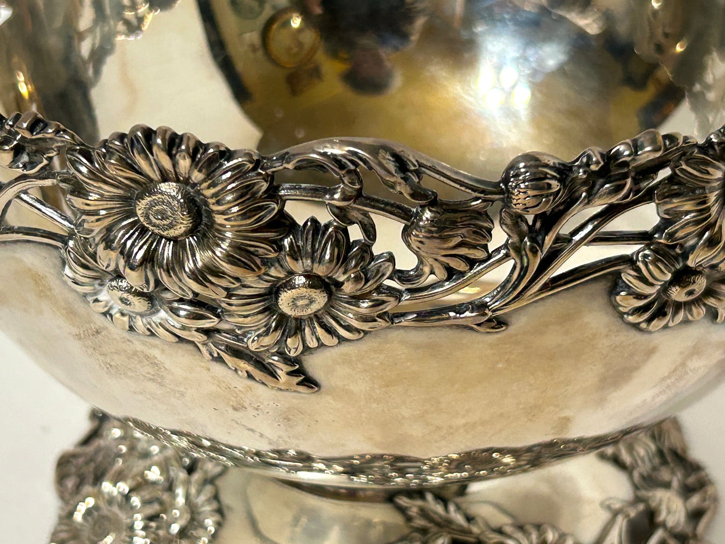 ANTIQUE STERLING SILVER RETICULATED FLORAL COMPOTE BY REDLICH & CO,