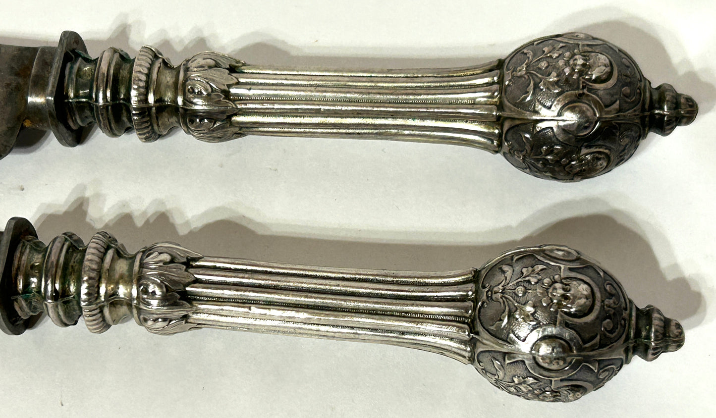 ANTIQUE CARVING SET WITH SILVER HANDLES