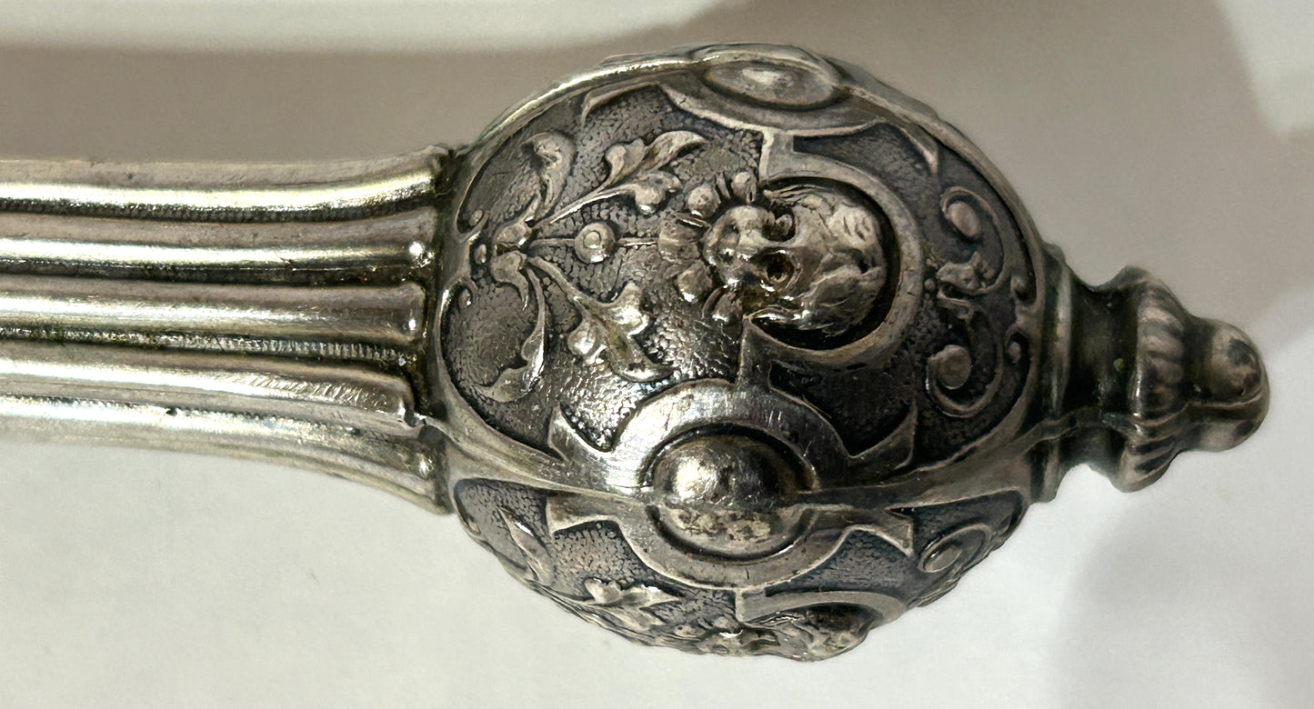 ANTIQUE CARVING SET WITH SILVER HANDLES