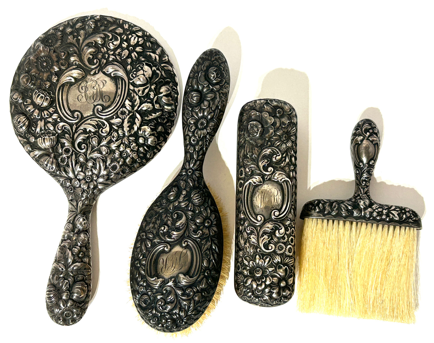 GORHAM STERLING SILVER ANTIQUE FLORAL DRESSER SET