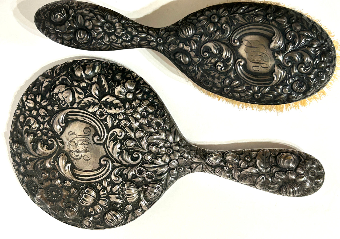 GORHAM STERLING SILVER ANTIQUE FLORAL DRESSER SET