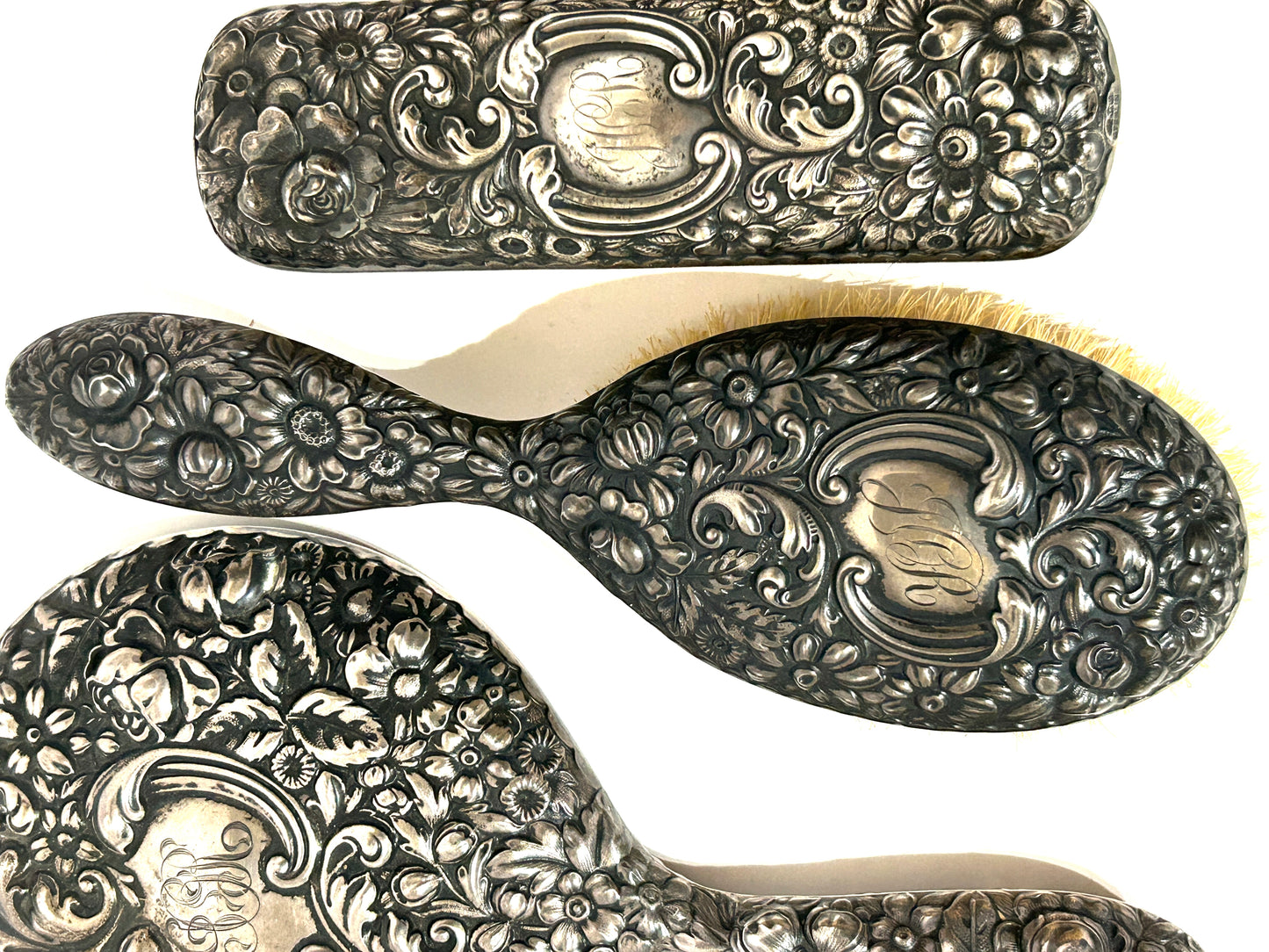 GORHAM STERLING SILVER ANTIQUE FLORAL DRESSER SET