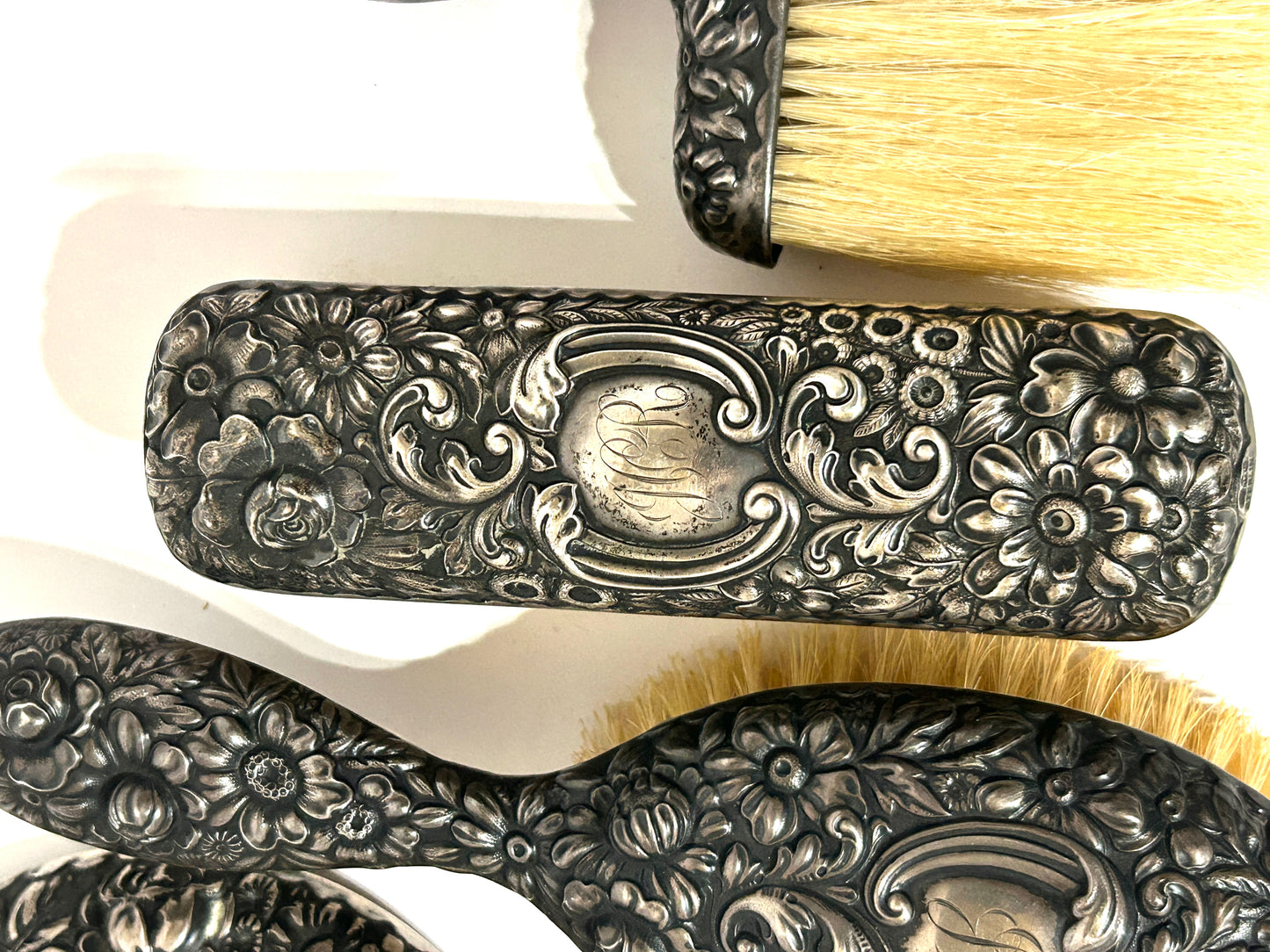 GORHAM STERLING SILVER ANTIQUE FLORAL DRESSER SET