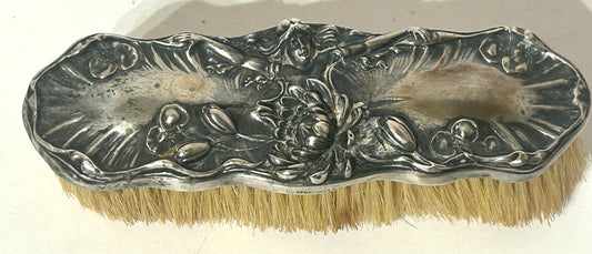 ANTIQUE ART NOVEAU STERLING LADY AND LILY PAD BRUSH BY SIMONS BROS.