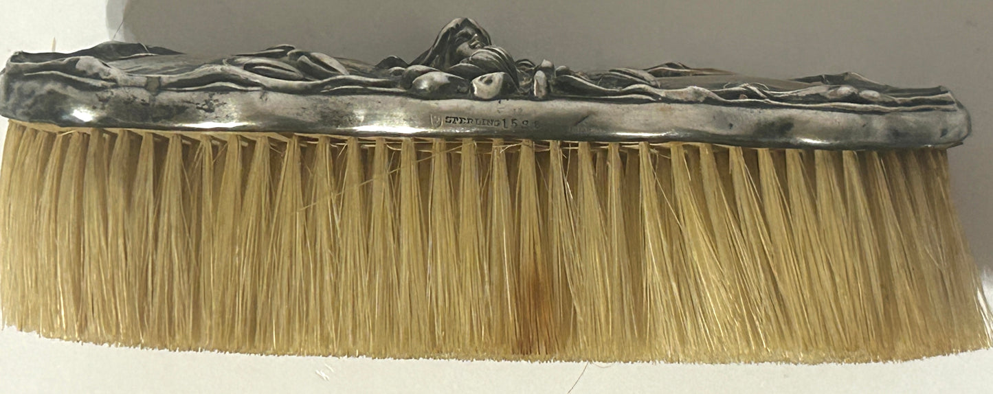 ANTIQUE ART NOVEAU STERLING LADY AND LILY PAD BRUSH BY SIMONS BROS.