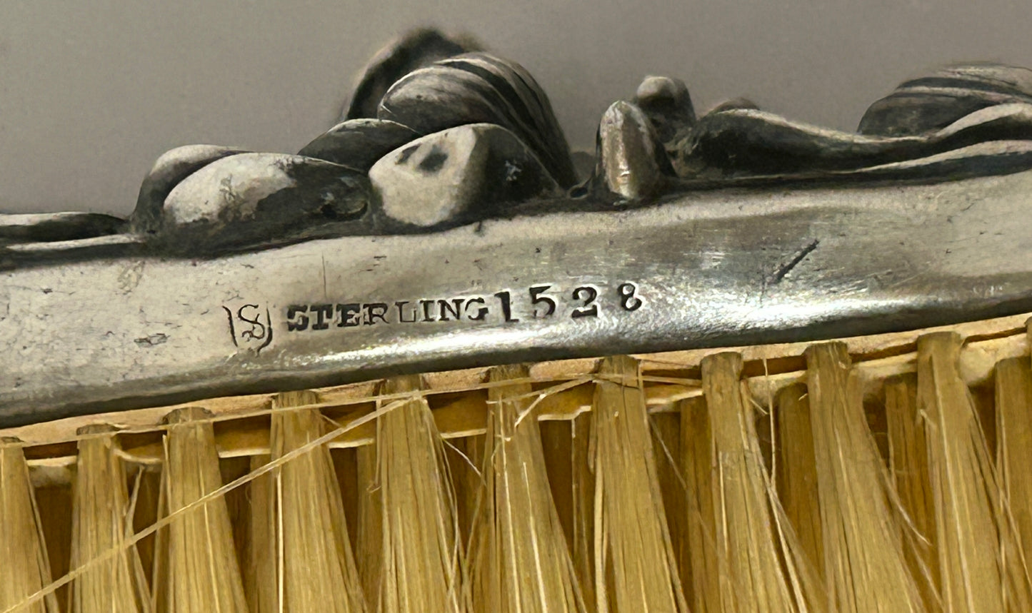 ANTIQUE ART NOVEAU STERLING LADY AND LILY PAD BRUSH BY SIMONS BROS.