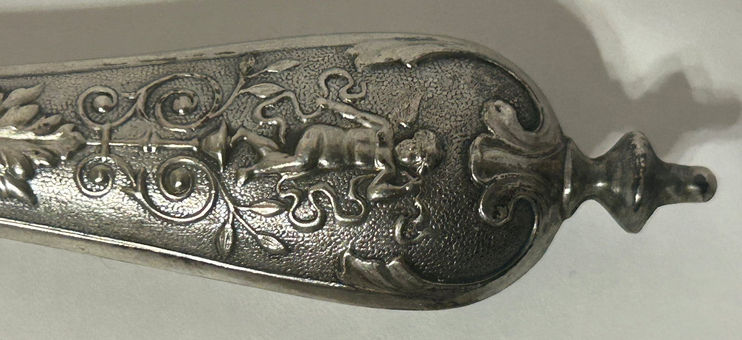SILVER HANDLES WITH CHERUBS ANTIQUE SERVING FORK AND SPOON