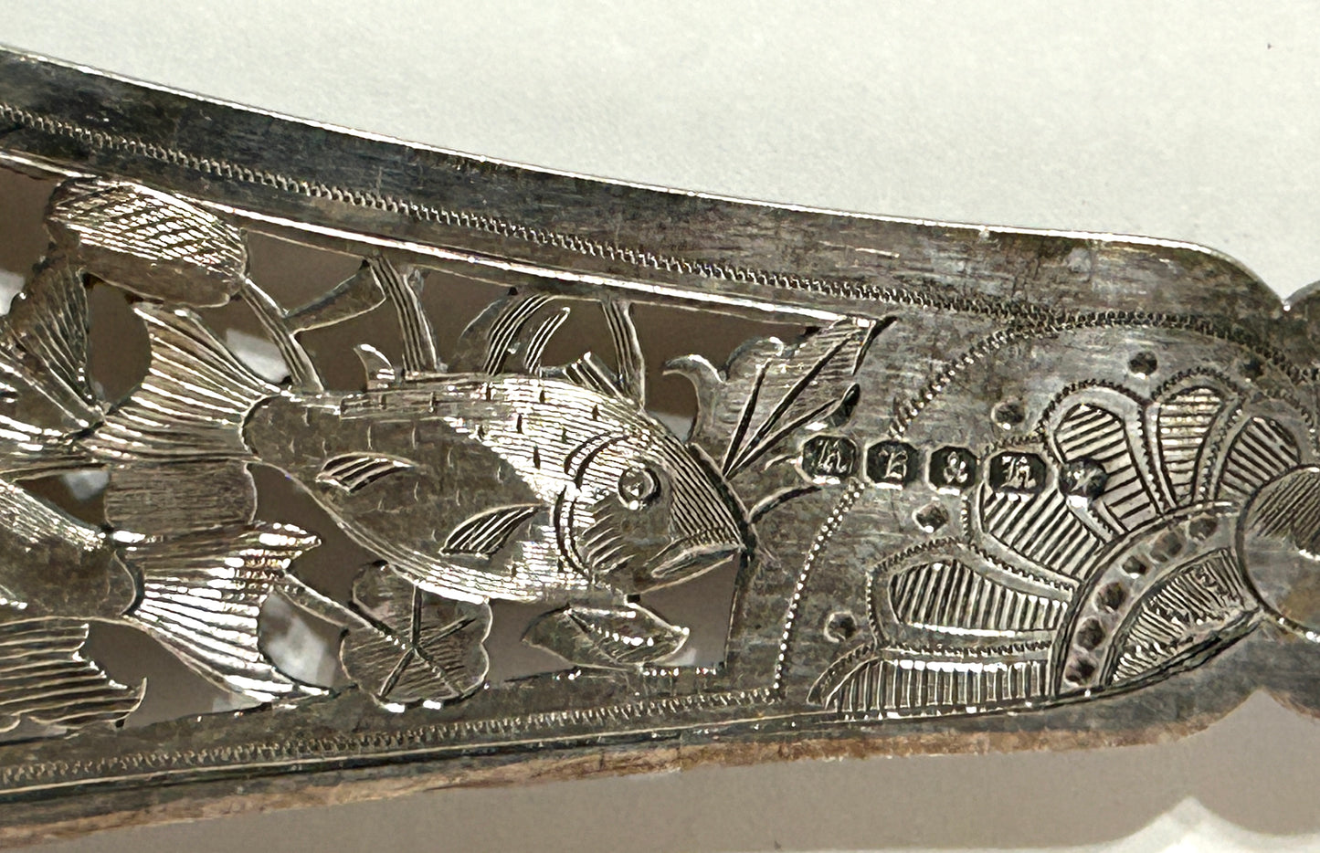 ANTIQUE FISH SERVER AND FORK STERLING AND ANTLER