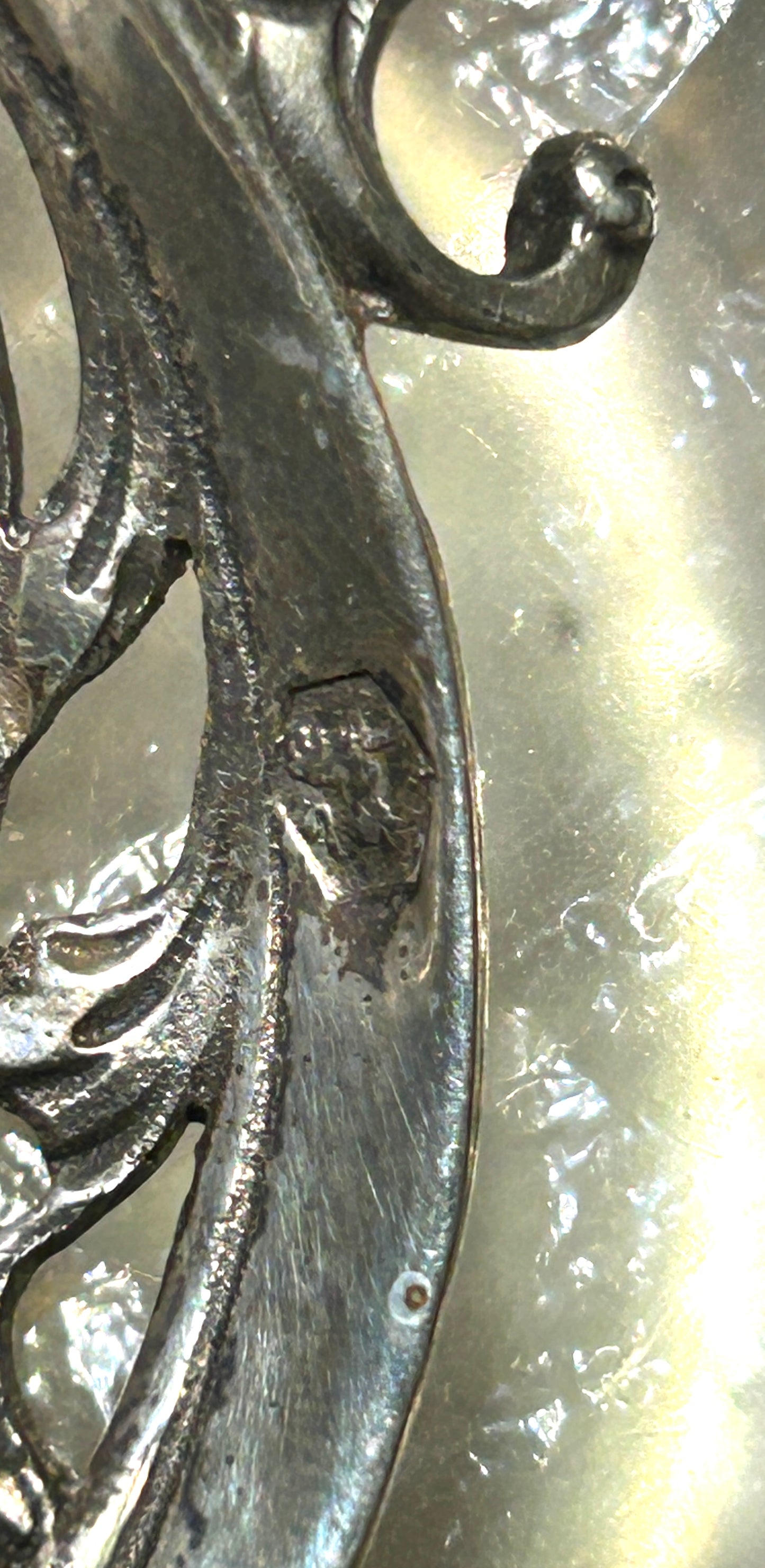 SILVER FANCY RETICULATED SERVING FORK AND SPOON WITH SHIP FINIALS