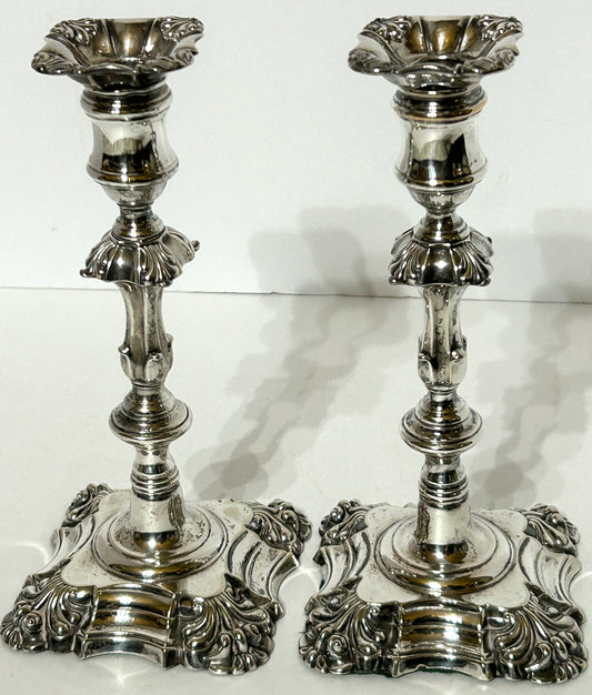 ANTIQUE SHEFFIELD SILVER CANDLESTICKS PAIR BY T. J. CRESWICK