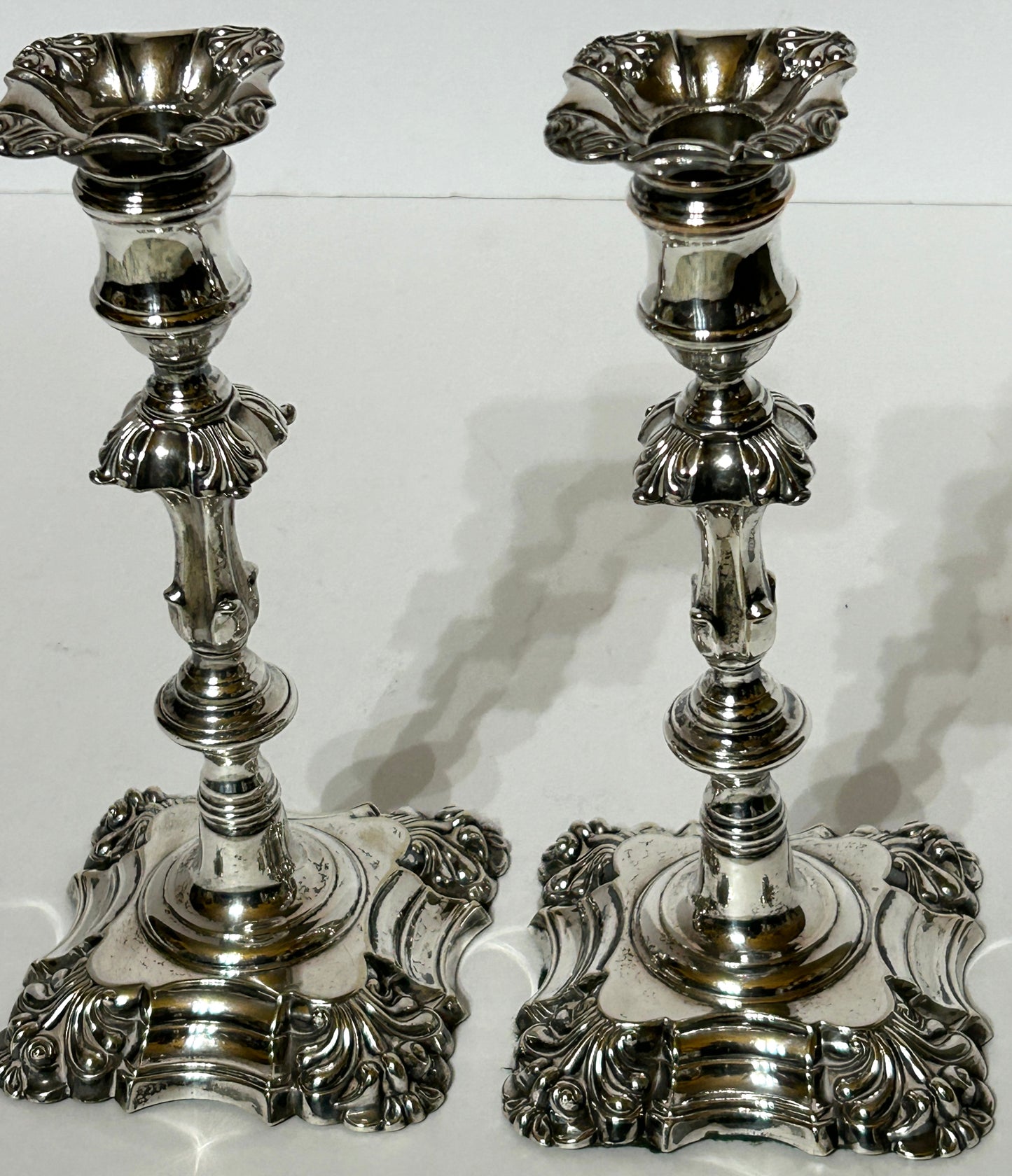 ANTIQUE SHEFFIELD SILVER CANDLESTICKS PAIR BY T. J. CRESWICK
