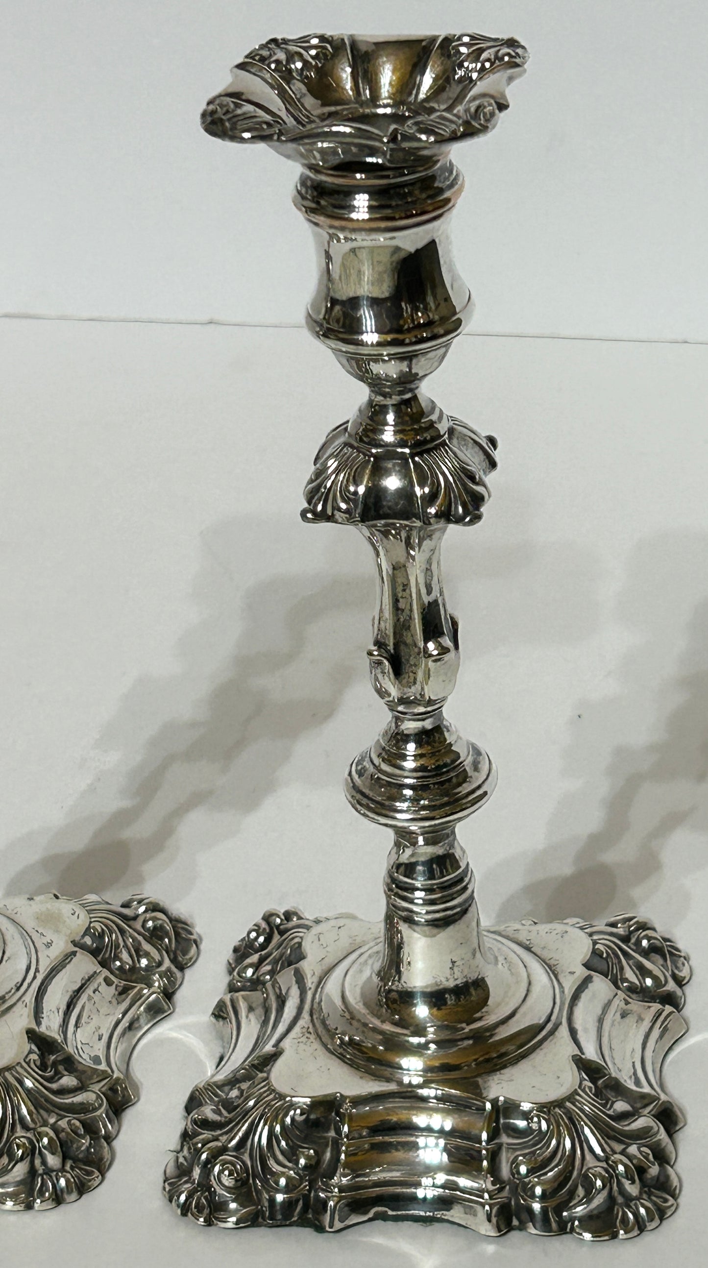ANTIQUE SHEFFIELD SILVER CANDLESTICKS PAIR BY T. J. CRESWICK