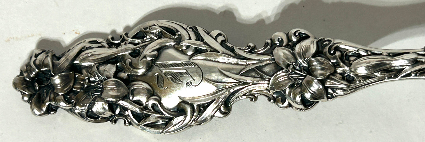 WHITING STERLING LILY PATTERN LARGE SALAD SERVING SPOON