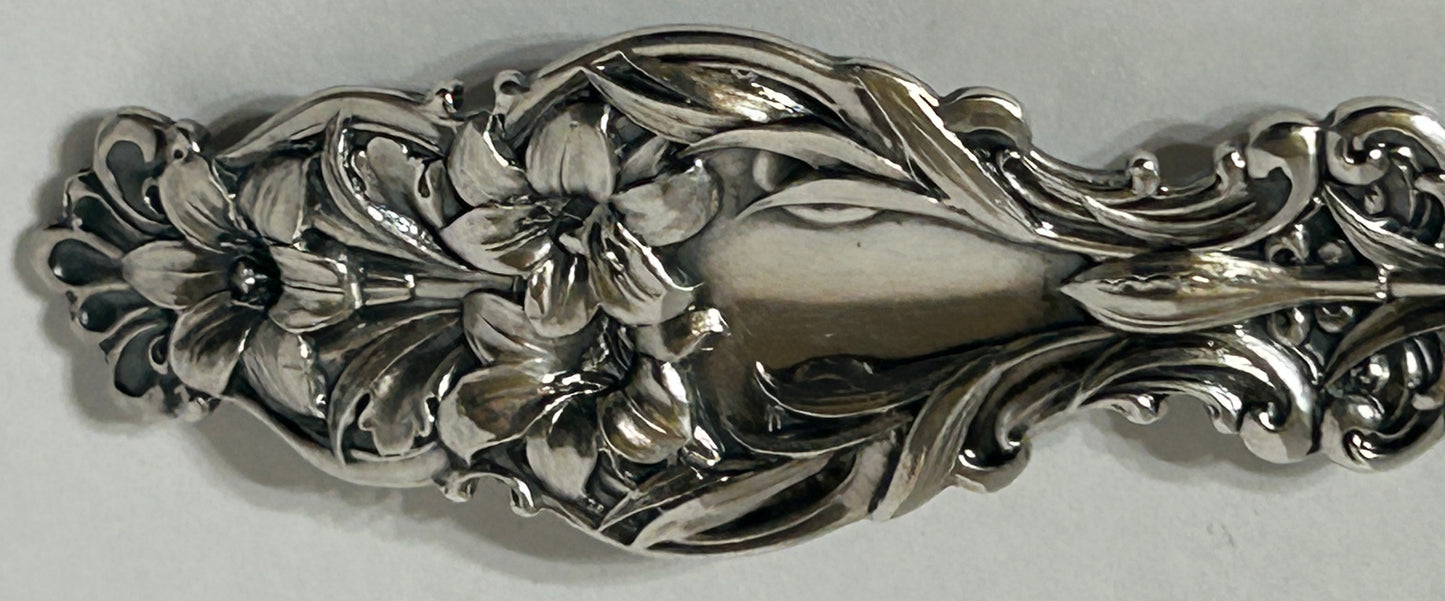 WHITING STERLING LILY PATTERN LARGE SALAD SERVING SPOON