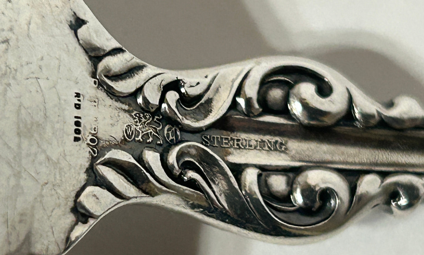 WHITING STERLING LILY PATTERN LARGE SALAD SERVING SPOON