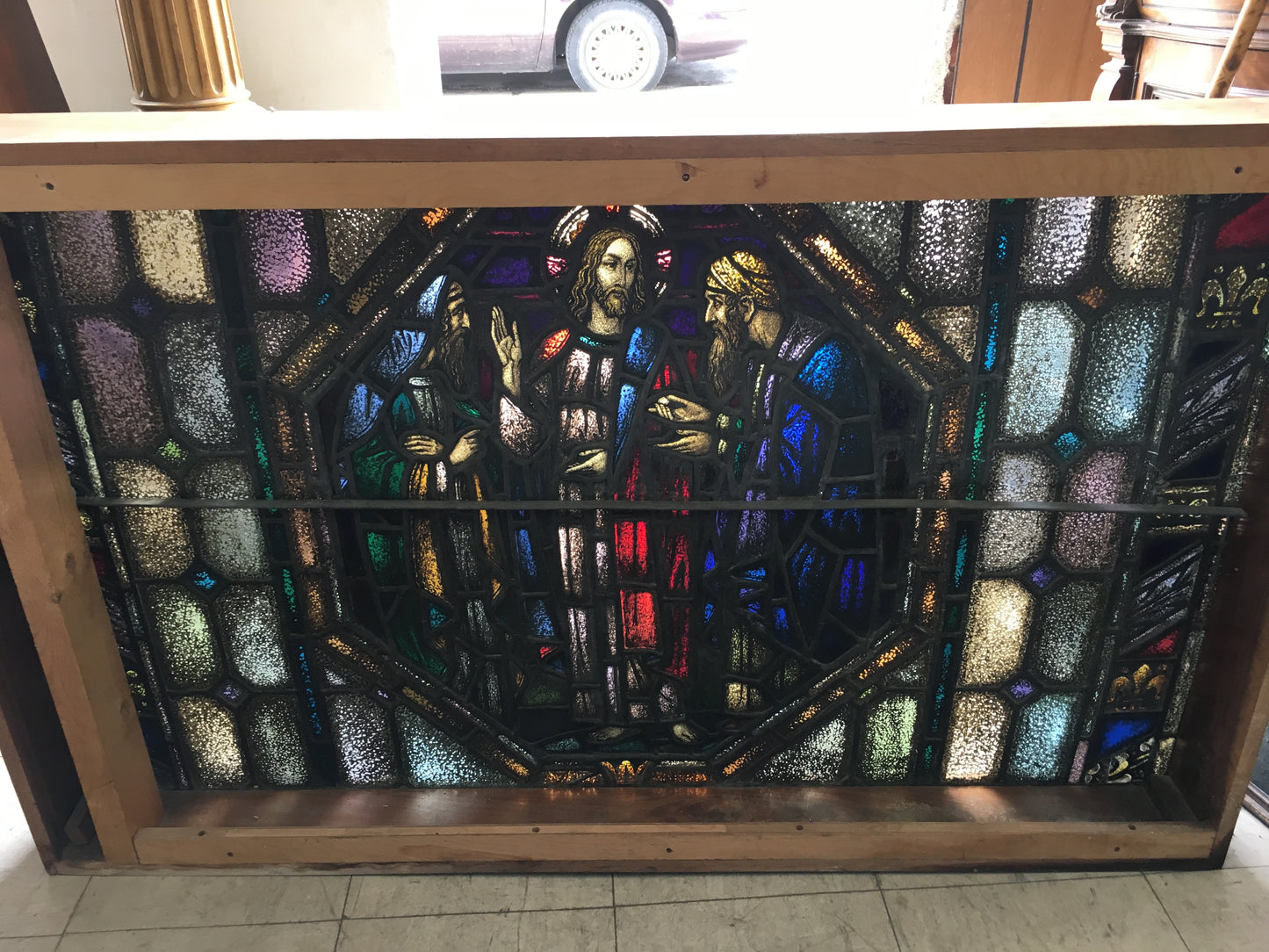 STAINED GLASS BEAUTIFUL 1950'S MODERN DESIGN RELIGIOUS WINDOW