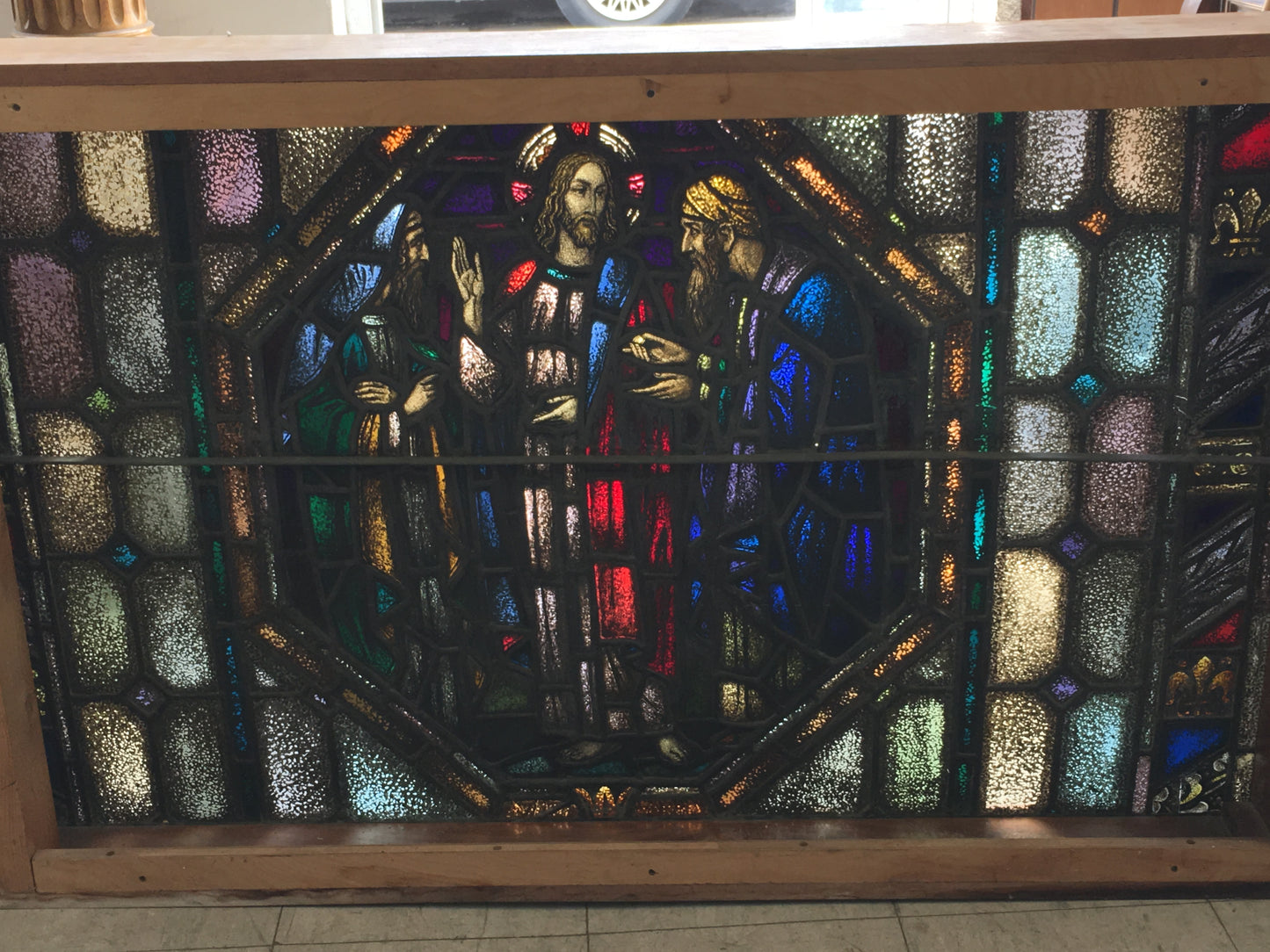 STAINED GLASS BEAUTIFUL 1950'S MODERN DESIGN RELIGIOUS WINDOW