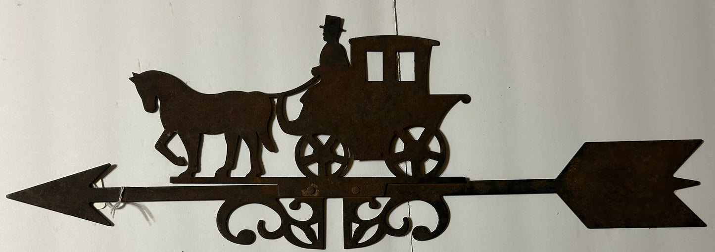 ANTIQUE METAL CUTOUT OF HORSE DRAWN CARRIGAGE