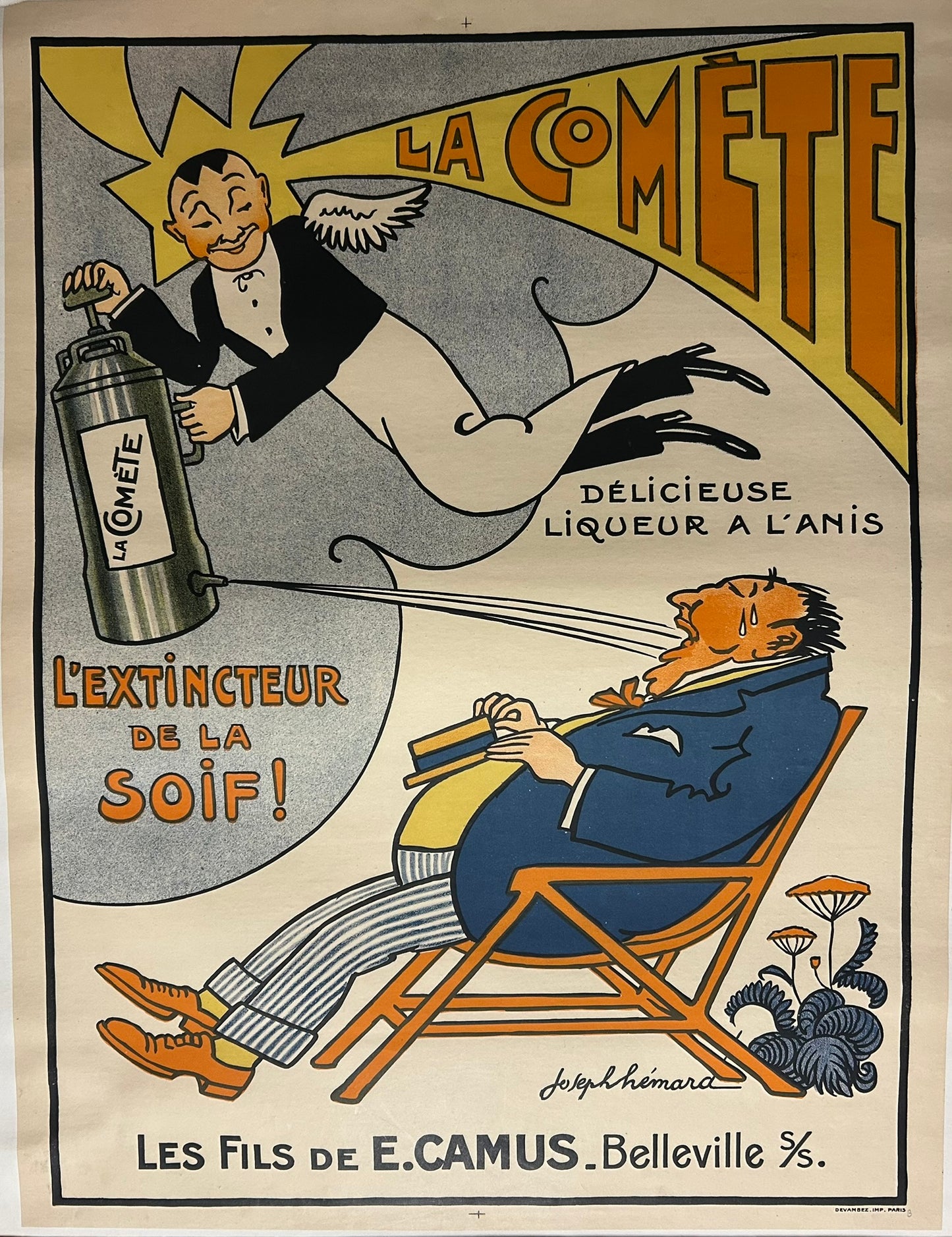 ANTIQUE FRENCH POSTER LA COMETE ANISE LIQUOR