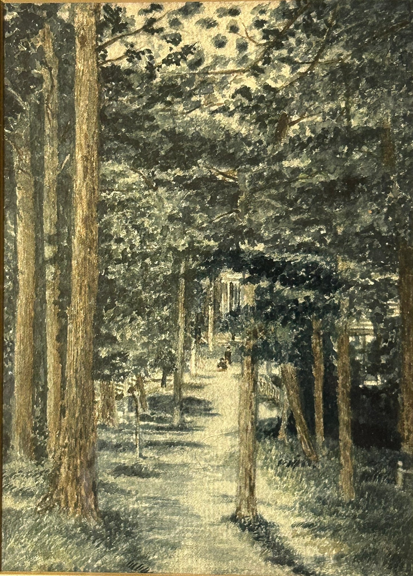 H. E. WILSON WATERCOLOR OF TREES AND PATH