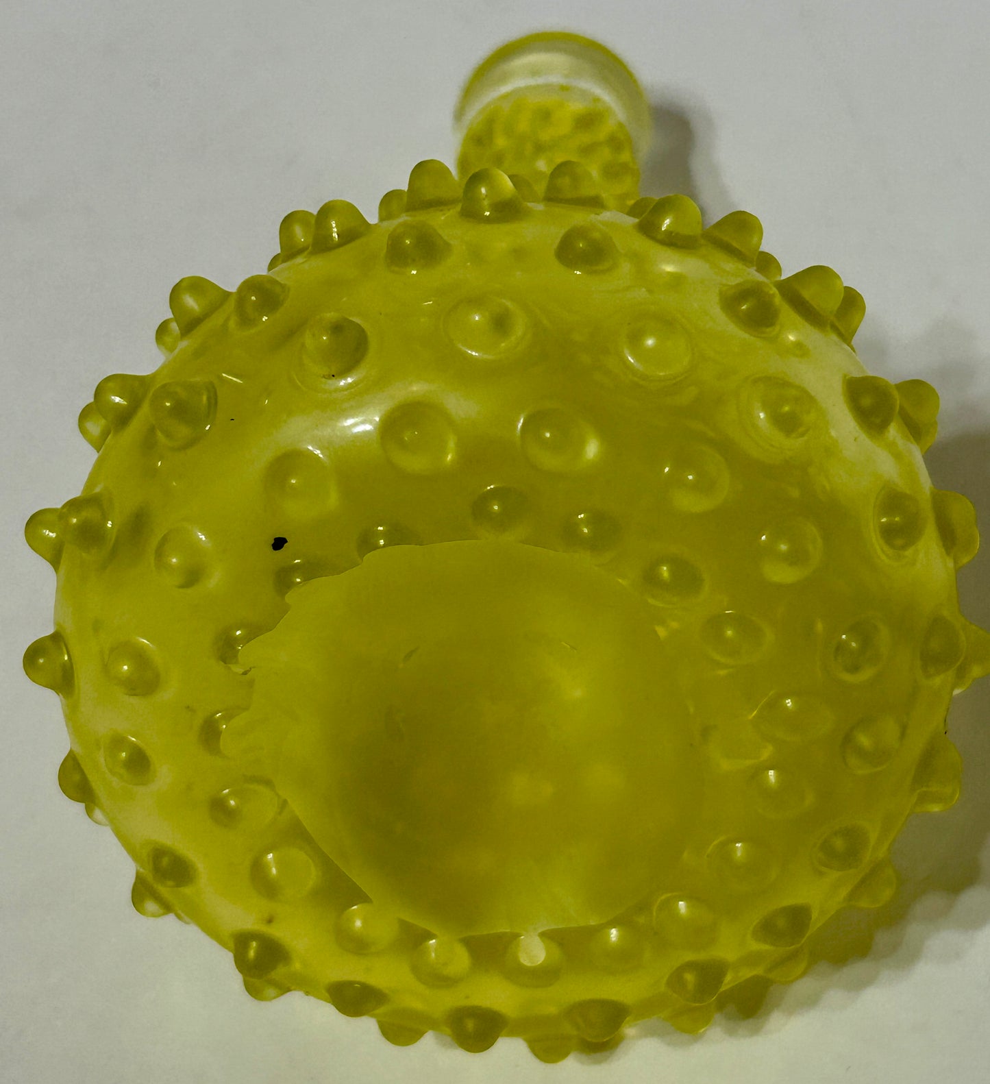 BARBER BOTTLE OF YELLOW VASELINE HOBNAIL GLASS
