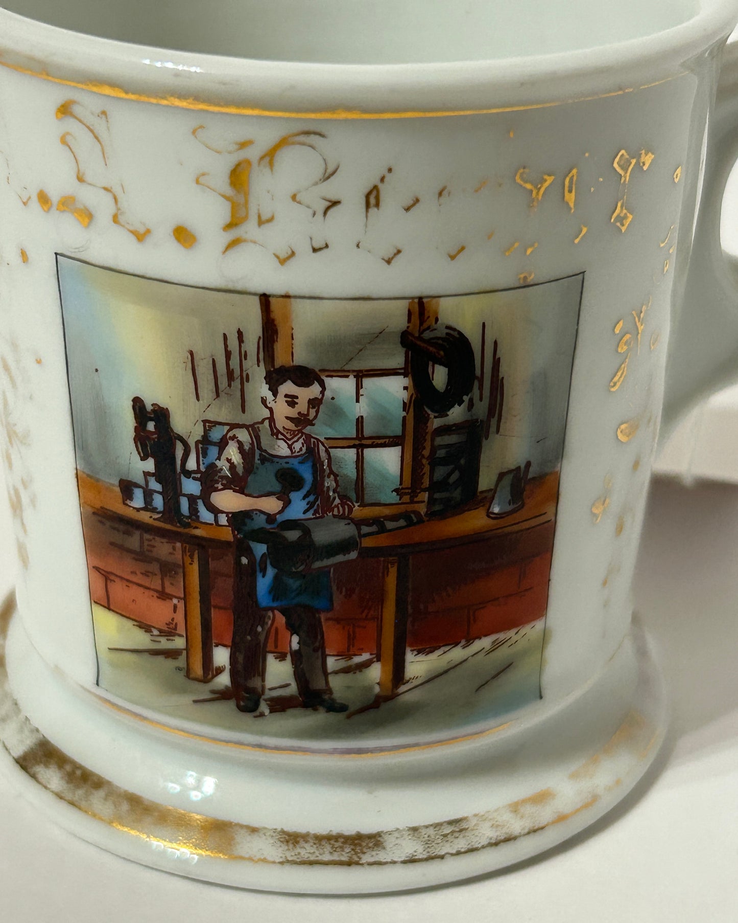 OCCUPATIONAL ANTIQE SHAVING MUG FOR TINSMITH BY KOKEN