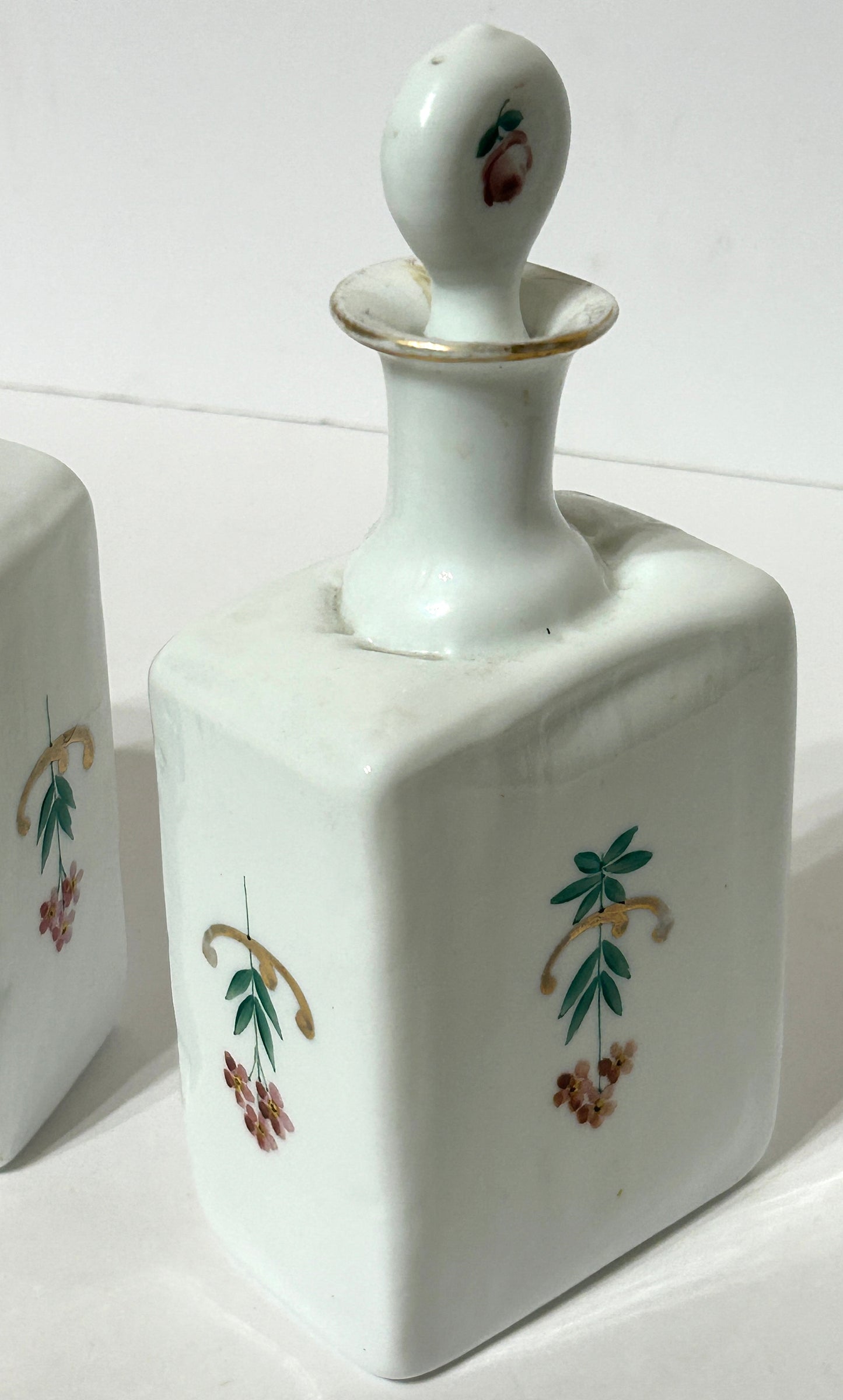 ANTIQUE BARBER PAIR OF HAND PAINTED BOTTLES