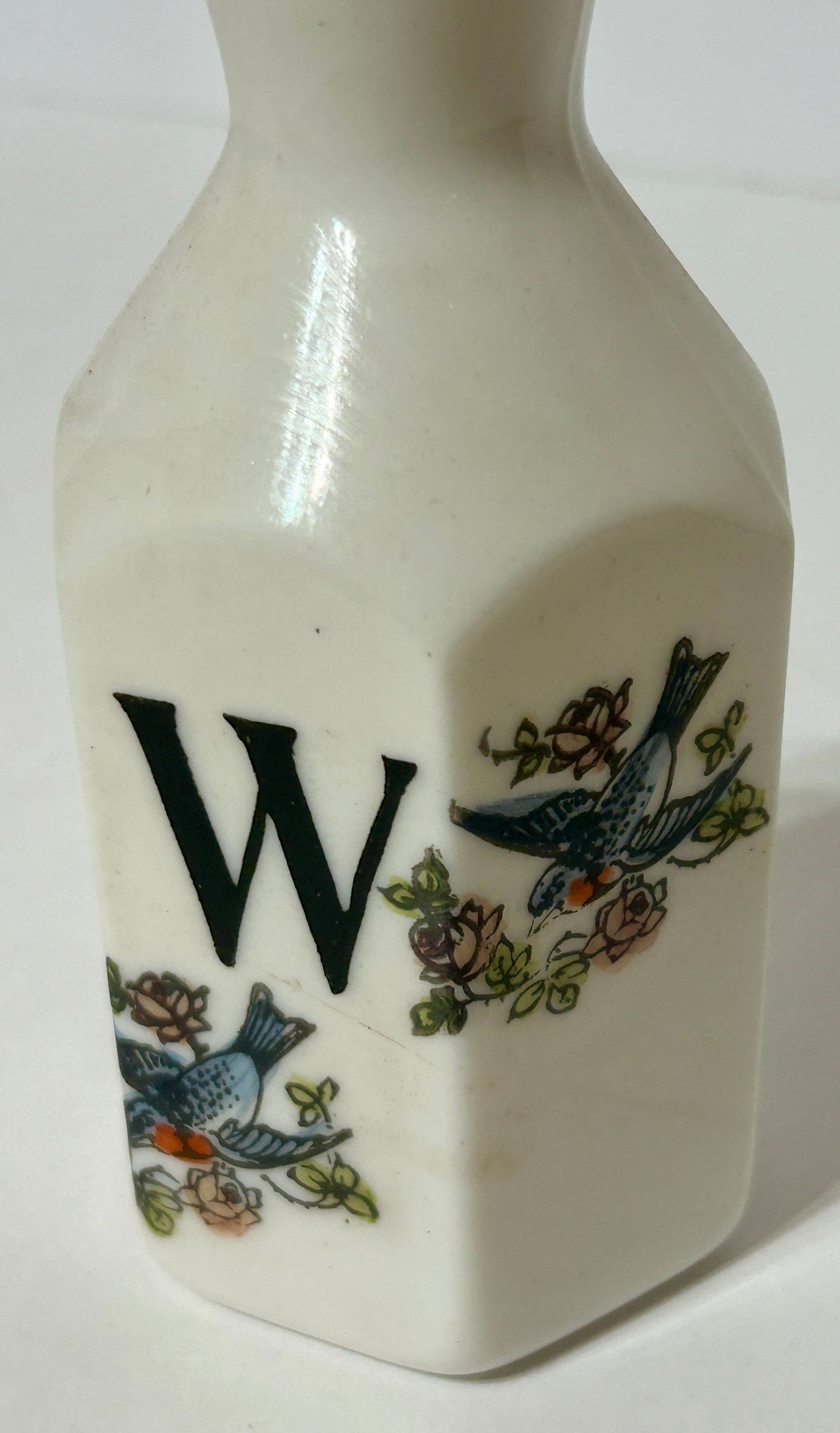 ANTIQUE TOILET WATER BARBER BOTTLE OF DECORATED MILK GLASS