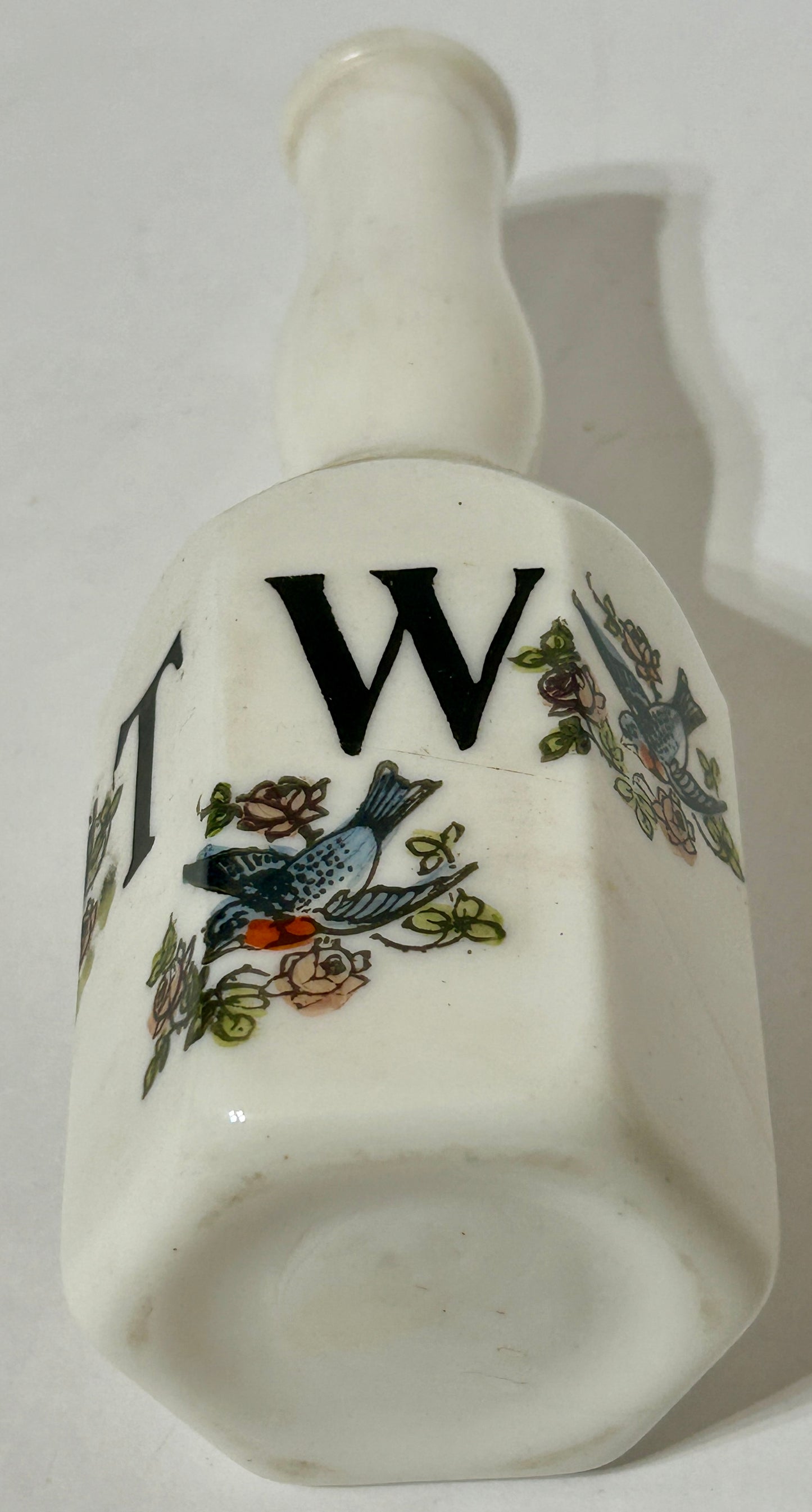 ANTIQUE TOILET WATER BARBER BOTTLE OF DECORATED MILK GLASS