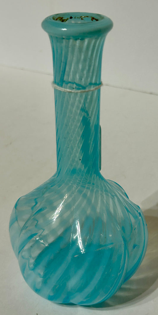 ANTIQUE AQUA OPALESCENT SWIRL BARBER BOTTLE