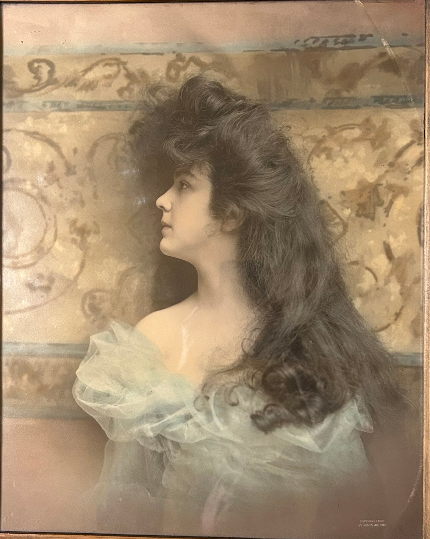 ANTIQUE 1902 PRETTY GIRL HAND TINTED PRINT BY JAMES ARTHUR