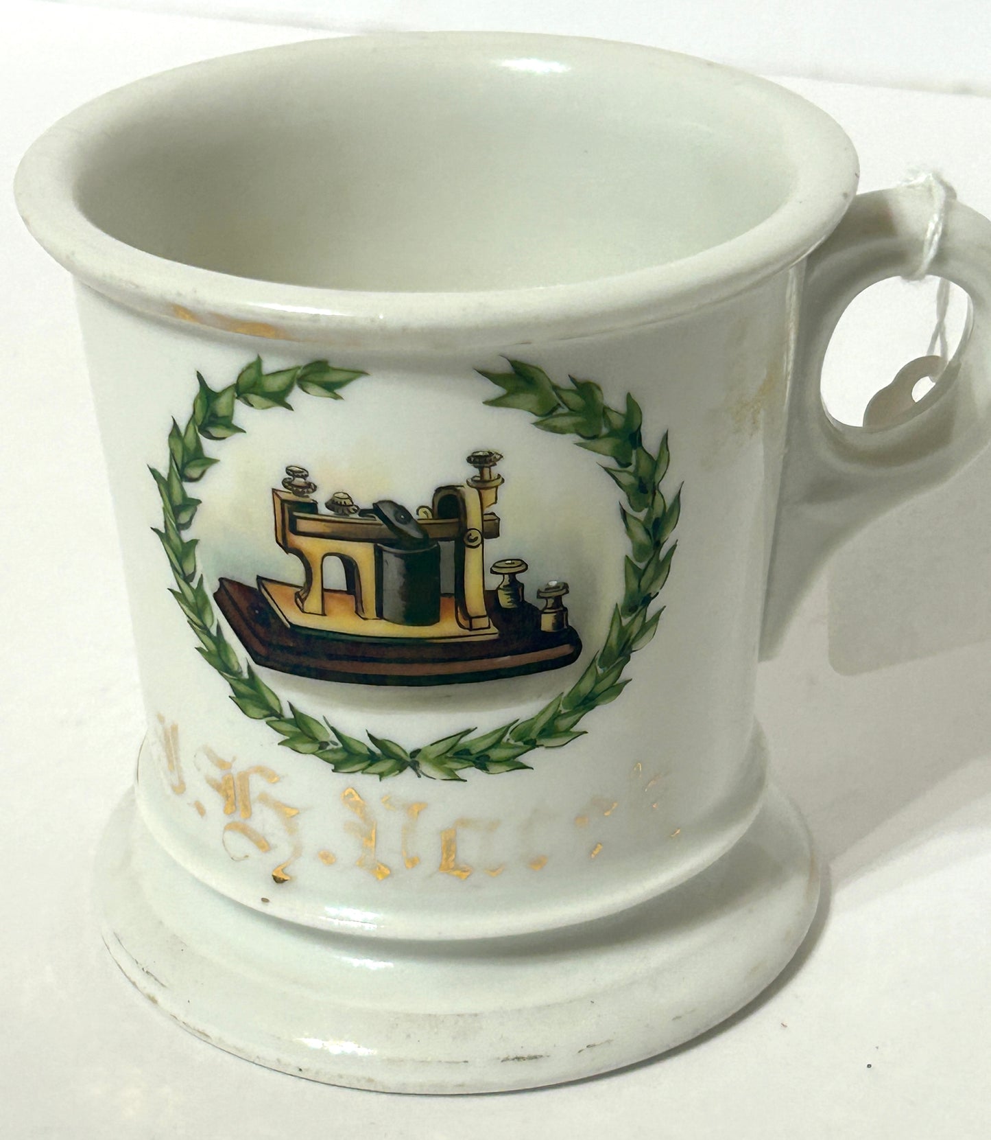 ANTIQUE OCCUPATIONAL SHAVING MUG FOR TELEGRAPH OPERATOR