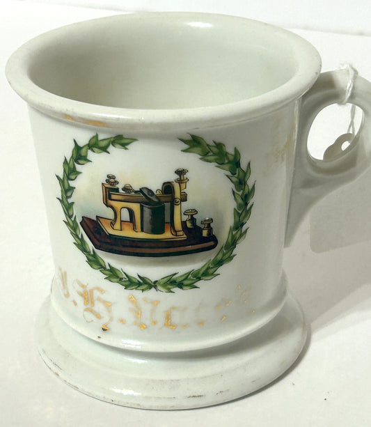 ANTIQUE OCCUPATIONAL SHAVING MUG FOR TELEGRAPH OPERATOR