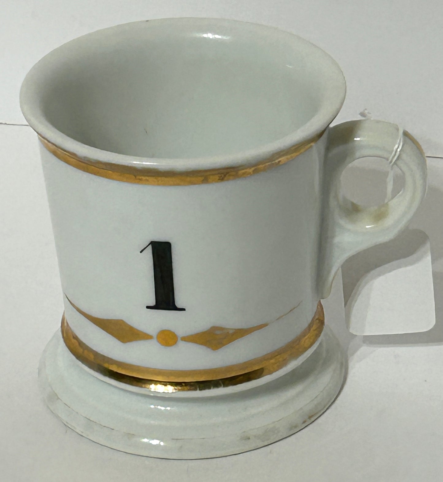 ANTIQUE SHAVING MUG WITH #1 PAINTED ON IT