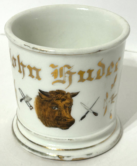 OCCUPATIONAL BUTCHER ANTIQUE SHAVING MUG WITH BULL