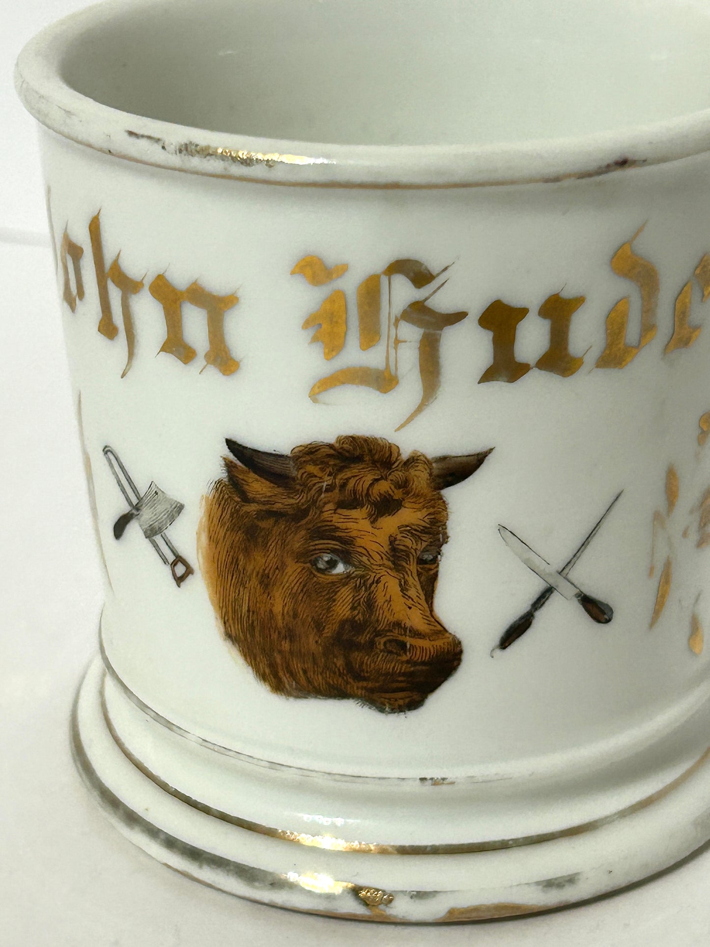 OCCUPATIONAL BUTCHER ANTIQUE SHAVING MUG WITH BULL