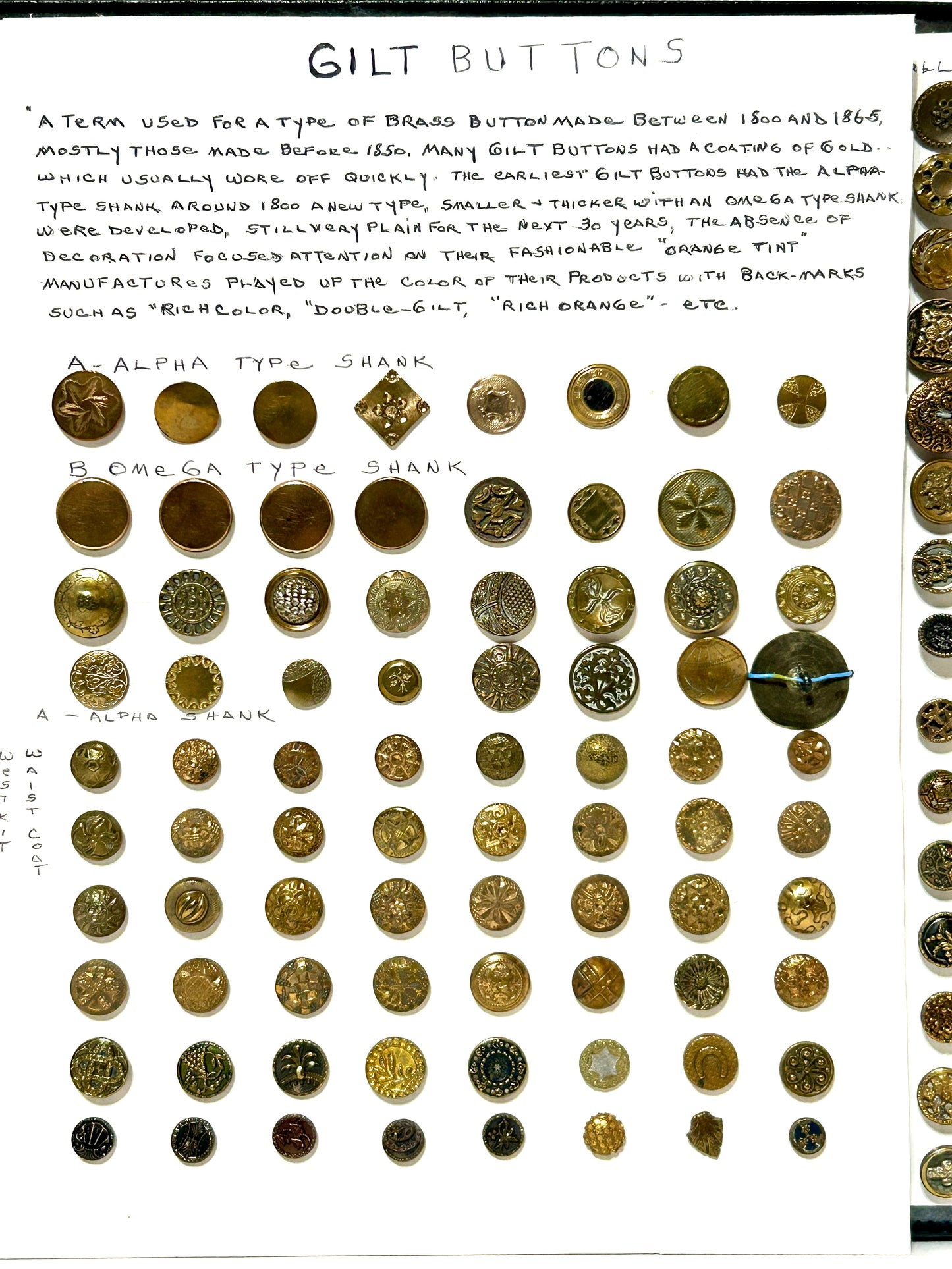 ANTIQUE GILT BUTTON COLLECTION 1800 -1865