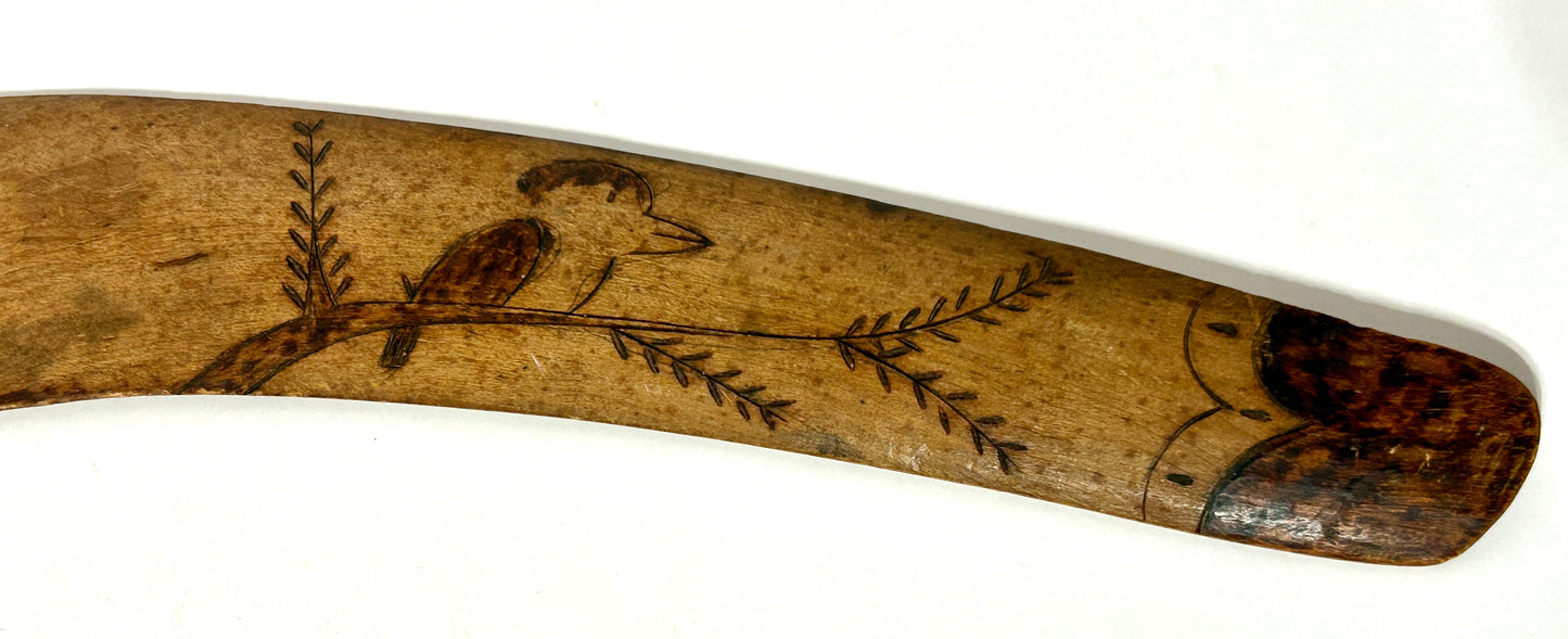 ANTIQUE AUSTRAILIAN BOOMERANG WITH DECORATIONS