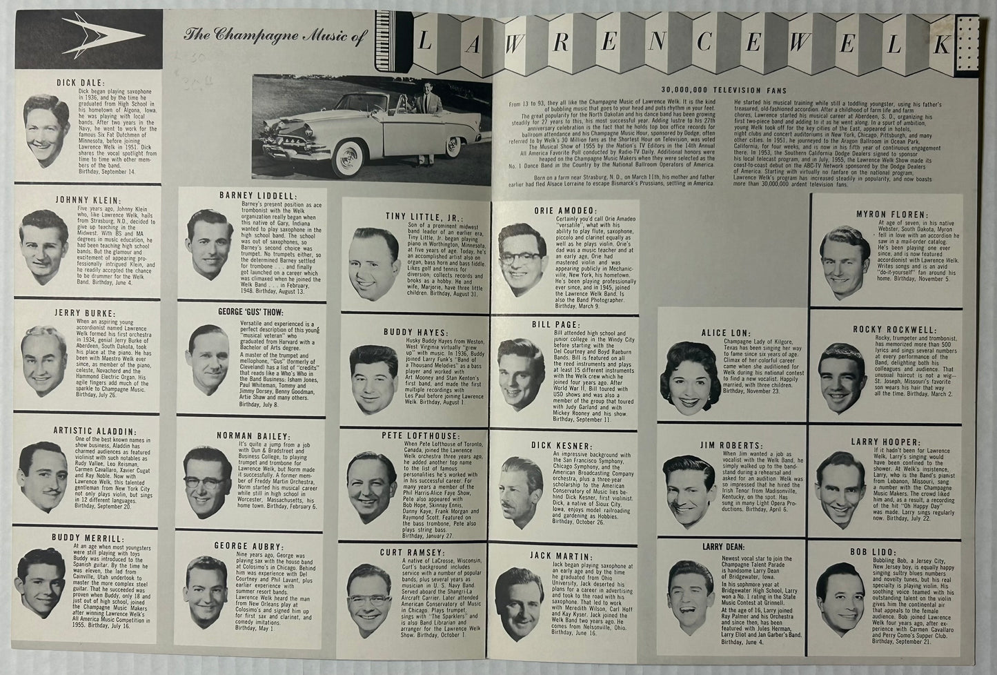 LAWRENCE WELK EARLY PROGRAM SHOWING ORCHESTRA MEMBERS