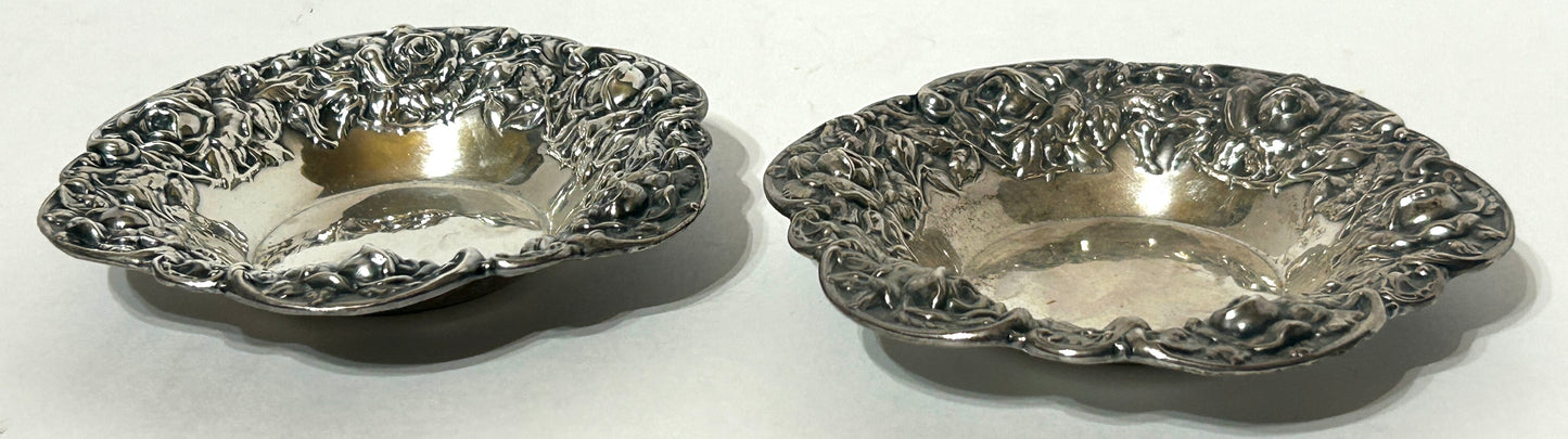 ANTIQUE STERLING SILVER PAIR OF BON BON DISHES