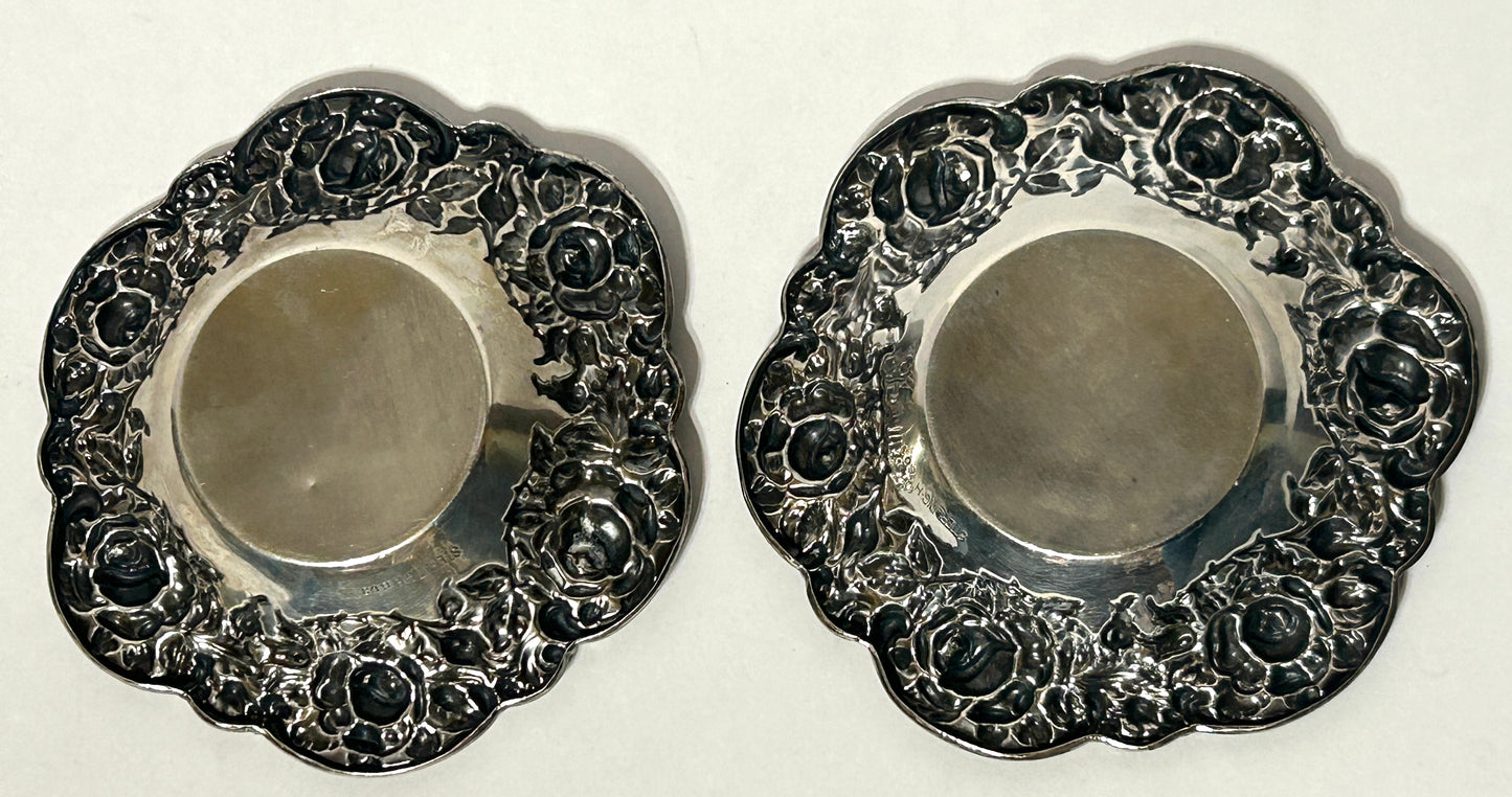 ANTIQUE STERLING SILVER PAIR OF BON BON DISHES