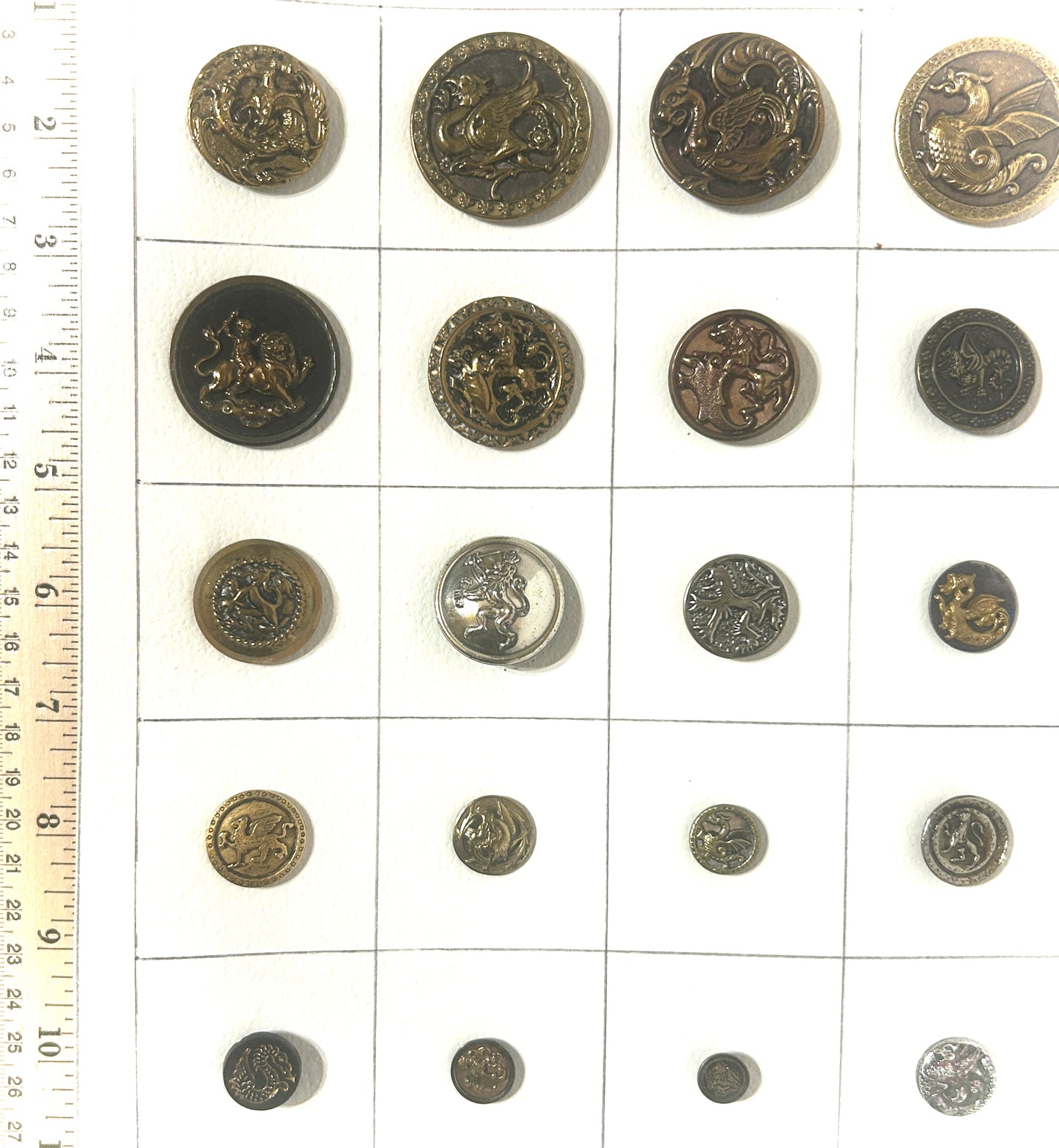 ANTIQUE BUTTONS WITH GRIFFINS AND DRAGONS