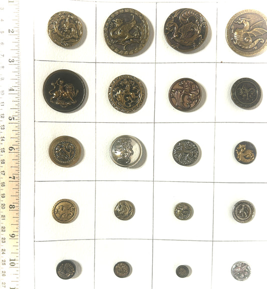 ANTIQUE BUTTONS WITH GRIFFINS AND DRAGONS