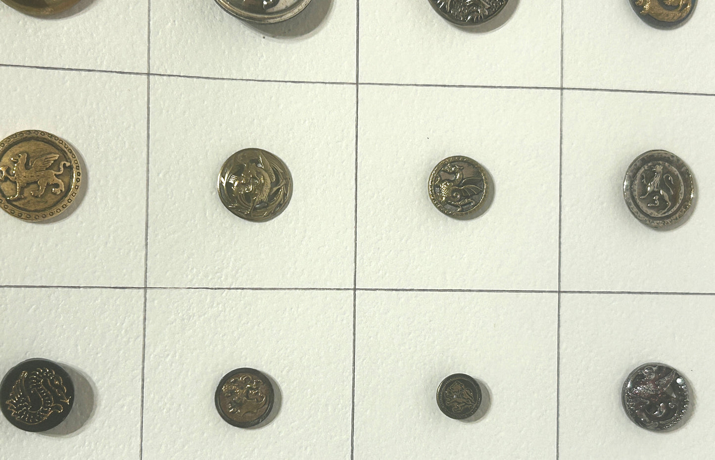 ANTIQUE BUTTONS WITH GRIFFINS AND DRAGONS