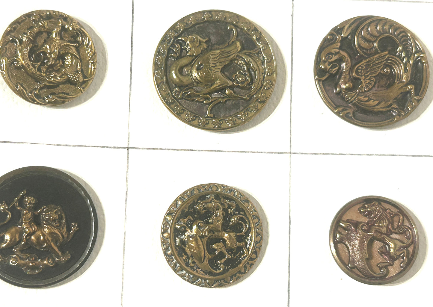 ANTIQUE BUTTONS WITH GRIFFINS AND DRAGONS