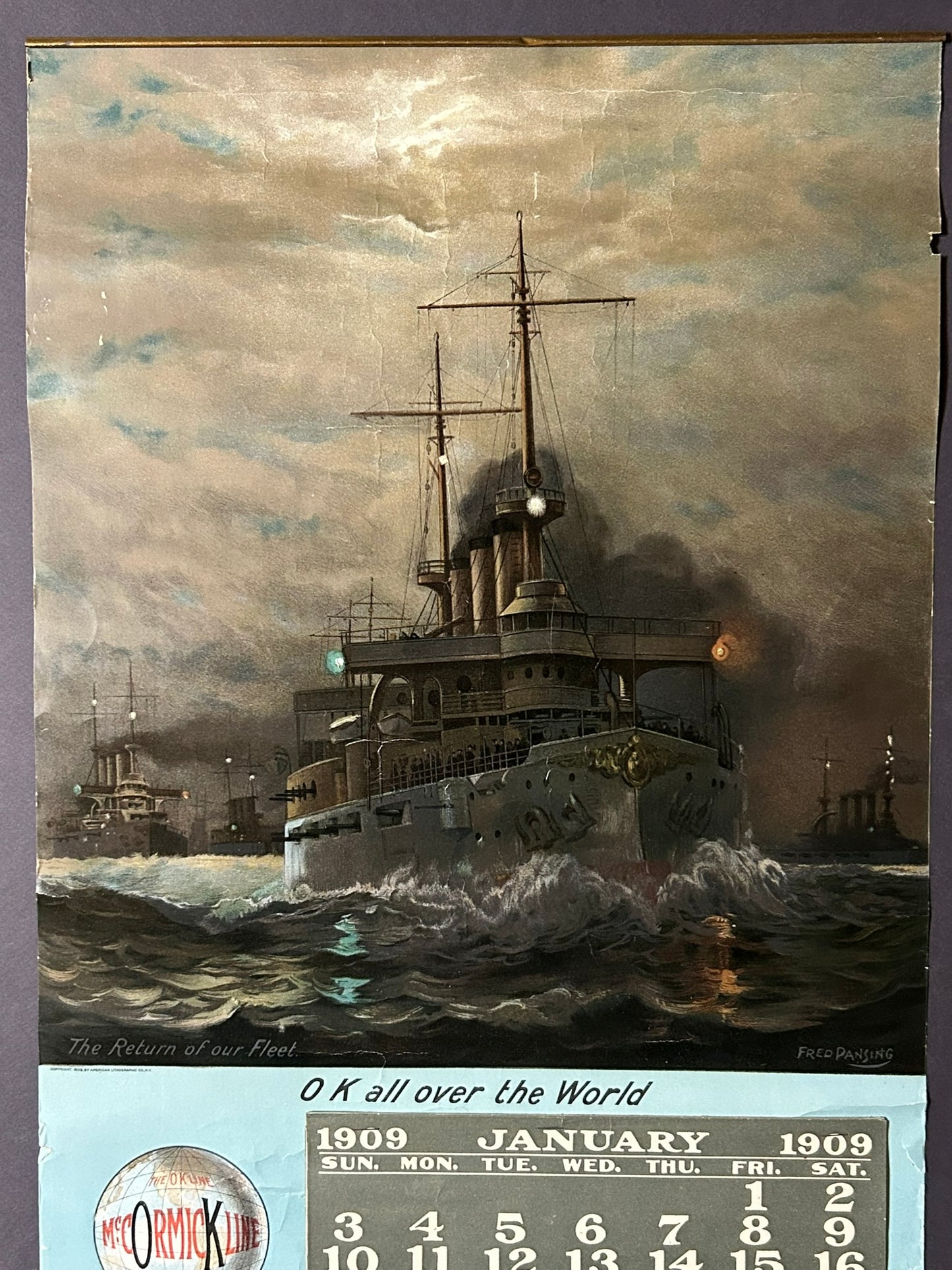 MCCORMICK LINE ADVERTISING 1909 CALENDAR WITH SHIP